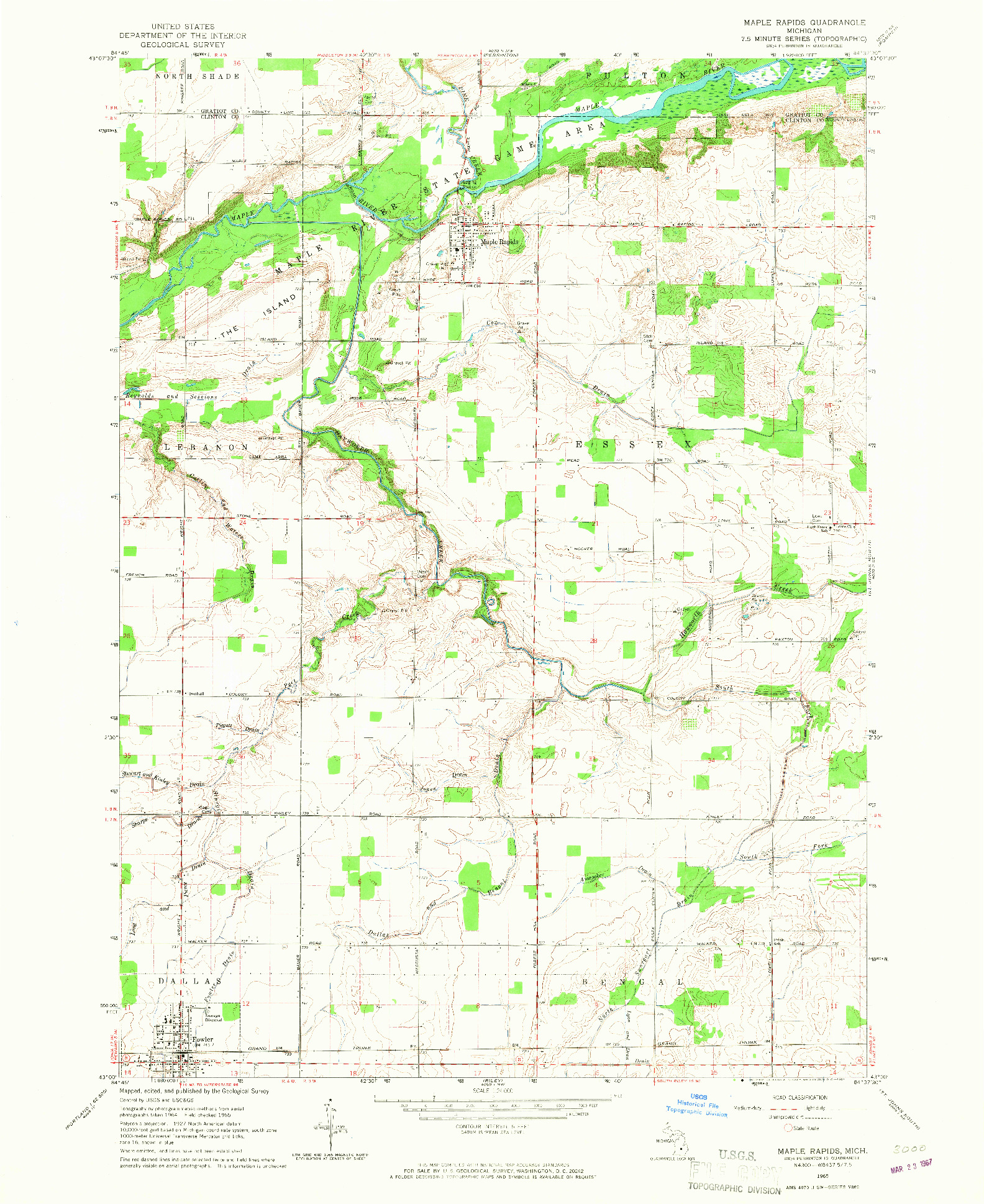 USGS 1:24000-SCALE QUADRANGLE FOR MAPLE RAPIDS, MI 1965