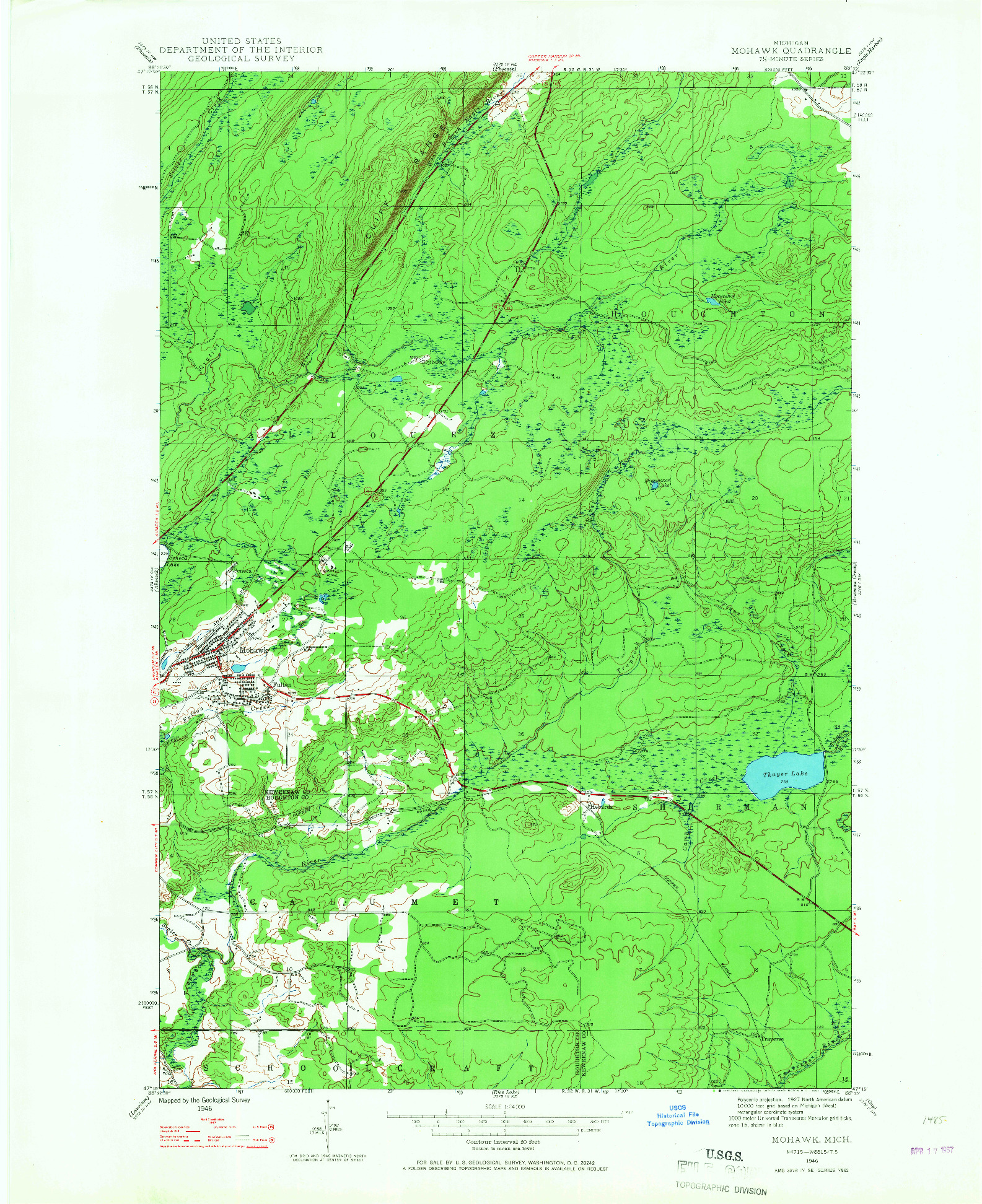 USGS 1:24000-SCALE QUADRANGLE FOR MOHAWK, MI 1946