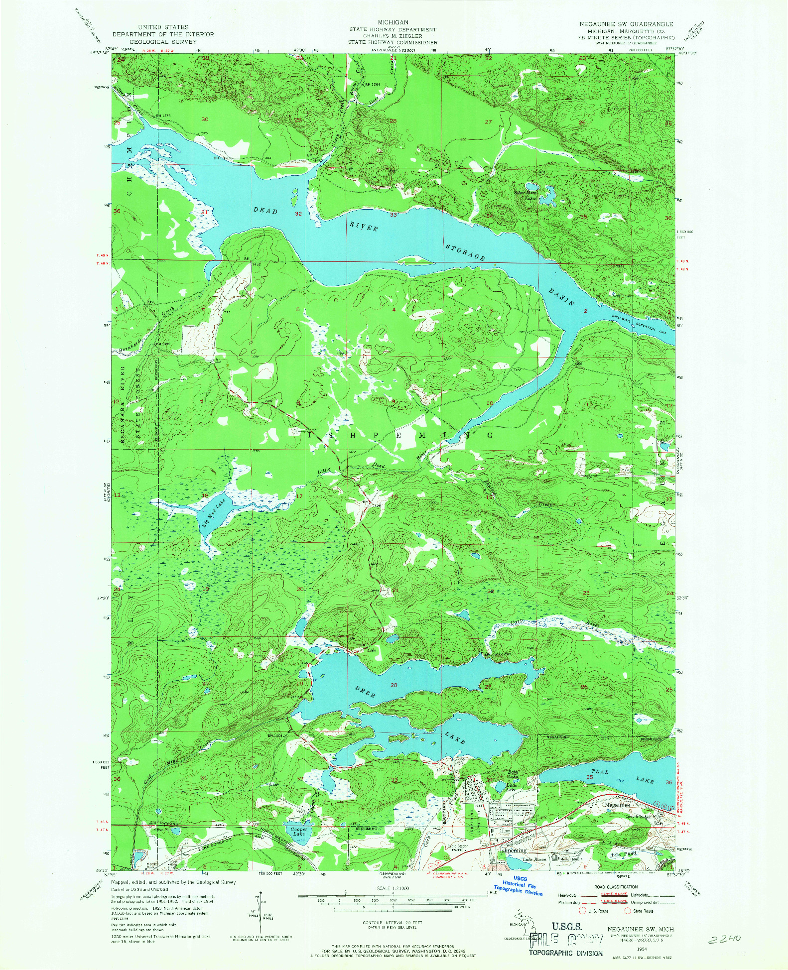 USGS 1:24000-SCALE QUADRANGLE FOR NEGAUNEE SW, MI 1954