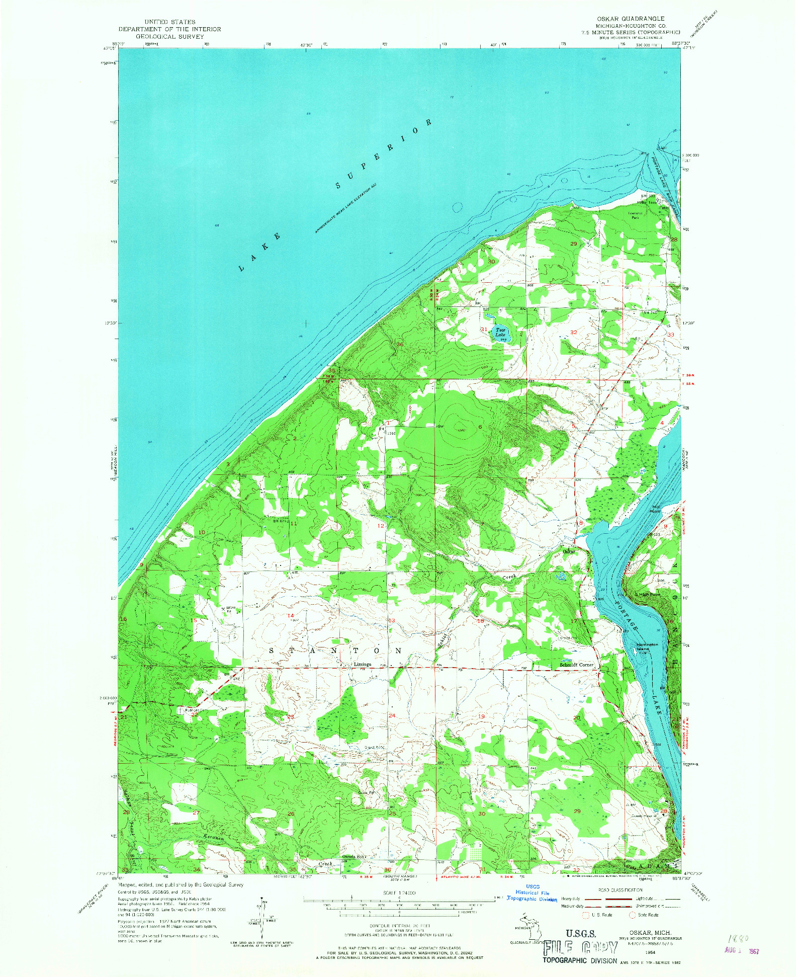 USGS 1:24000-SCALE QUADRANGLE FOR OSKAR, MI 1954