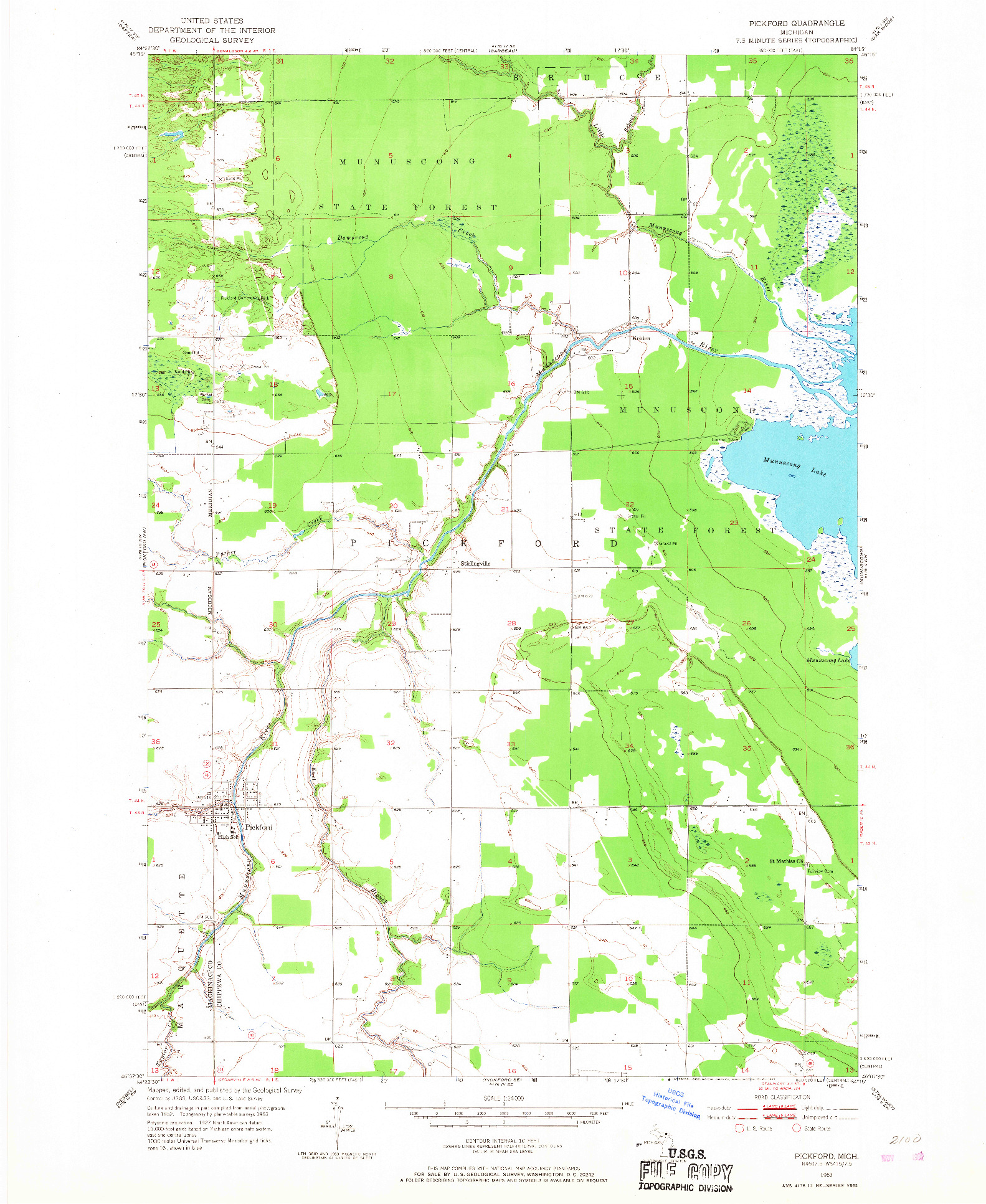 USGS 1:24000-SCALE QUADRANGLE FOR PICKFORD, MI 1953