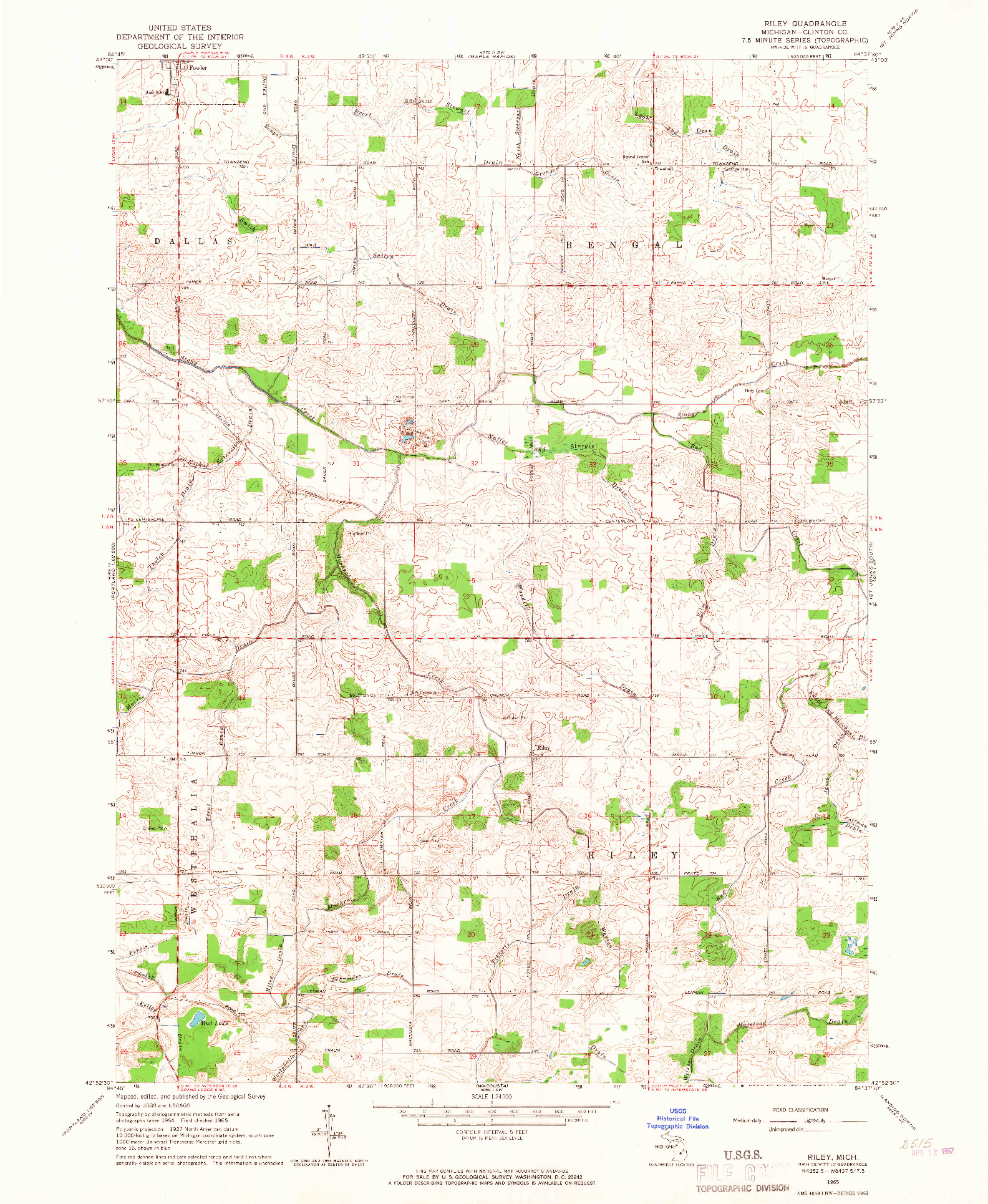 USGS 1:24000-SCALE QUADRANGLE FOR RILEY, MI 1965