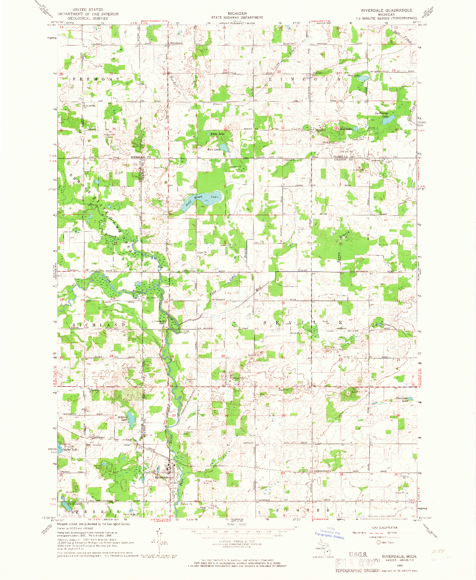 USGS 1:24000-SCALE QUADRANGLE FOR RIVERDALE, MI 1965