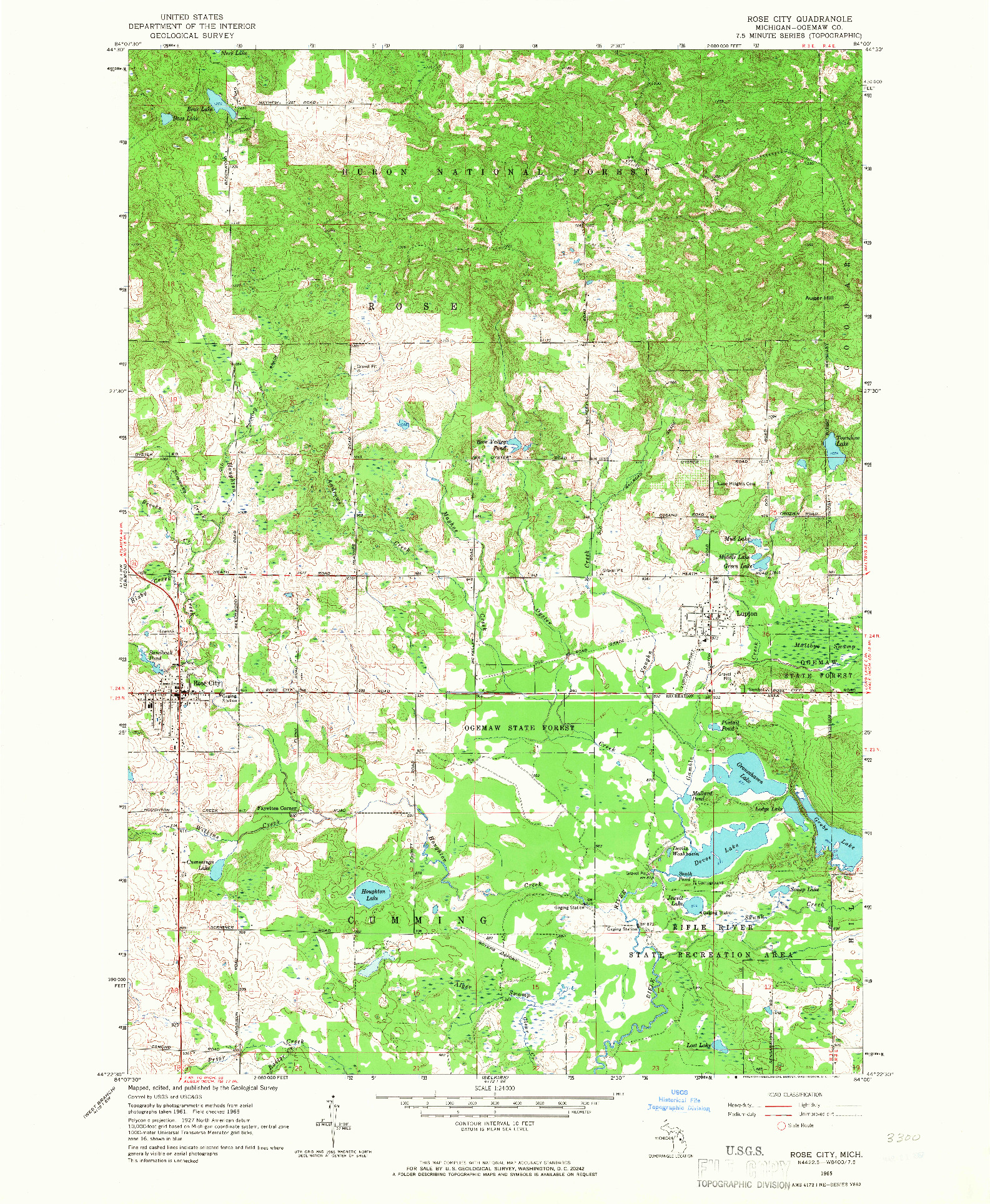 USGS 1:24000-SCALE QUADRANGLE FOR ROSE CITY, MI 1965