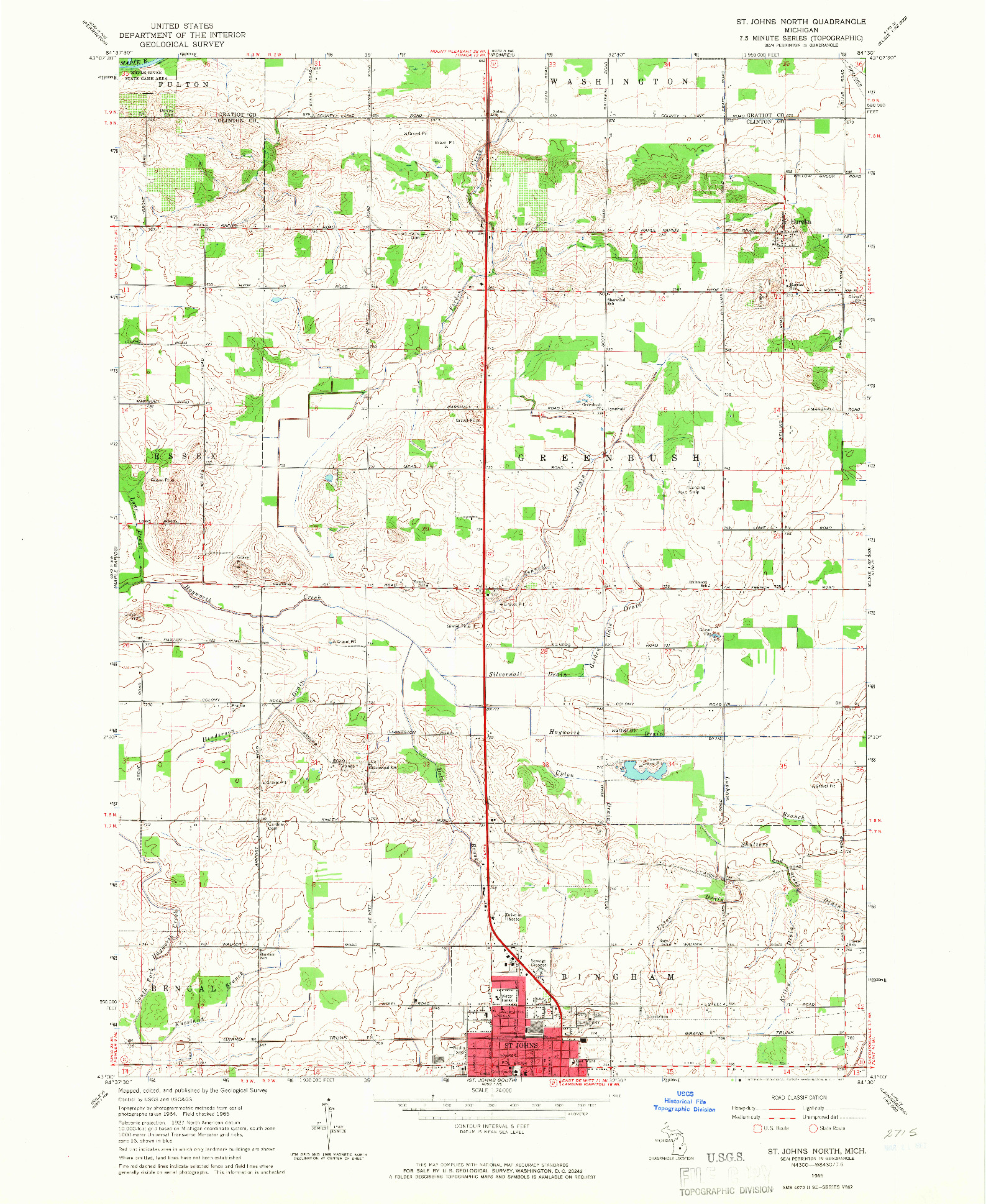 USGS 1:24000-SCALE QUADRANGLE FOR ST. JOHNS NORTH, MI 1965