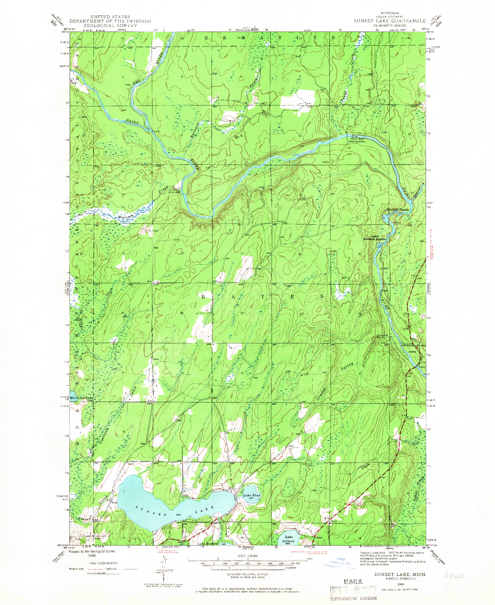 USGS 1:24000-SCALE QUADRANGLE FOR SUNSET LAKE, MI 1945