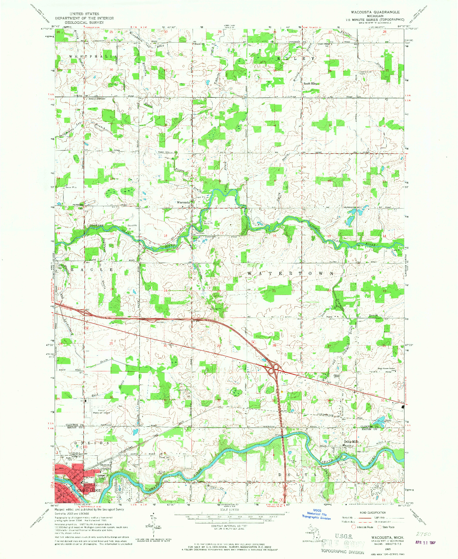 USGS 1:24000-SCALE QUADRANGLE FOR WACOUSTA, MI 1965