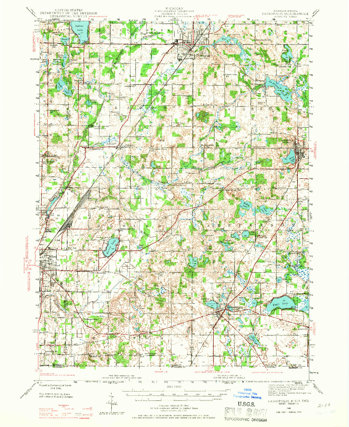 USGS 1:62500-SCALE QUADRANGLE FOR CASSOPOLIS, MI 1945
