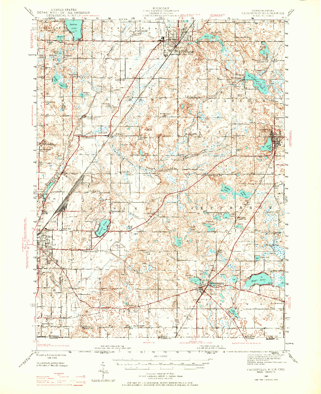 USGS 1:62500-SCALE QUADRANGLE FOR CASSOPOLIS, MI 1945