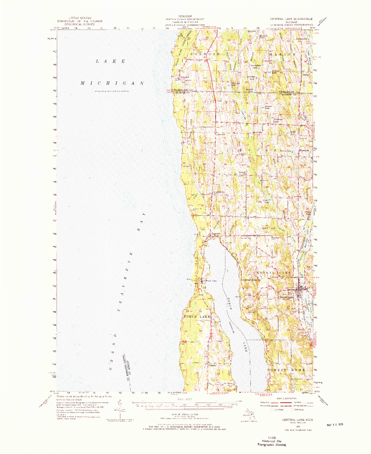USGS 1:62500-SCALE QUADRANGLE FOR CENTRAL LAKE, MI 1954