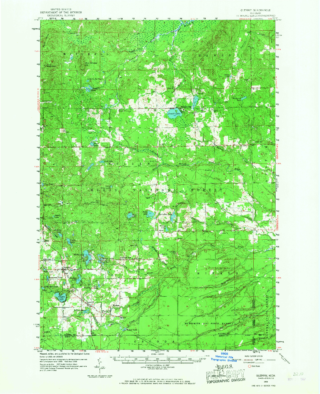 USGS 1:62500-SCALE QUADRANGLE FOR GLENNIE, MI 1959