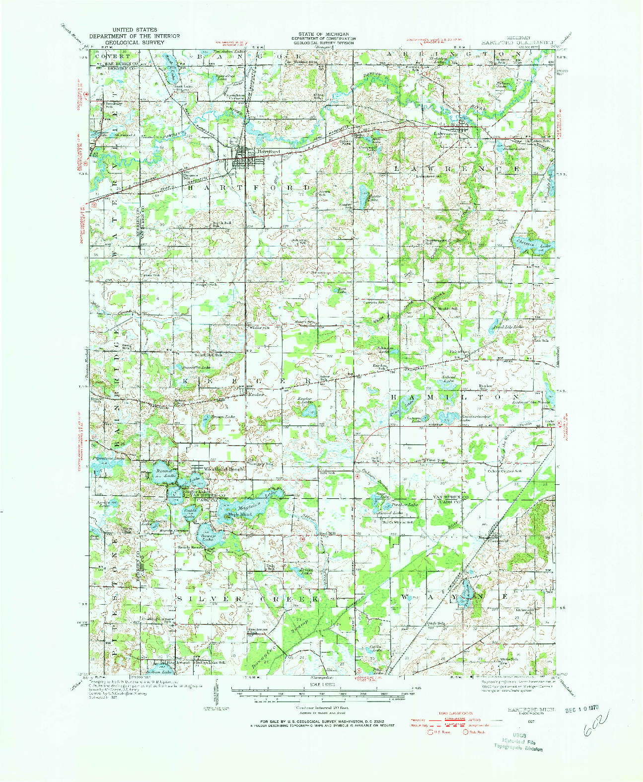 USGS 1:62500-SCALE QUADRANGLE FOR HARTFORD, MI 1927