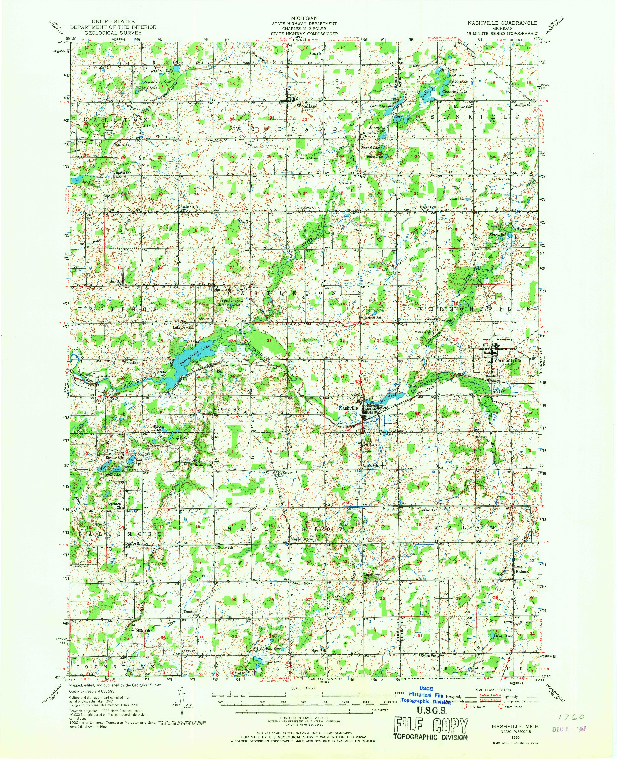 USGS 1:62500-SCALE QUADRANGLE FOR NASHVILLE, MI 1950