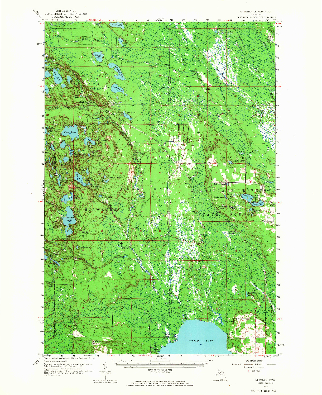 USGS 1:62500-SCALE QUADRANGLE FOR STEUBEN, MI 1958