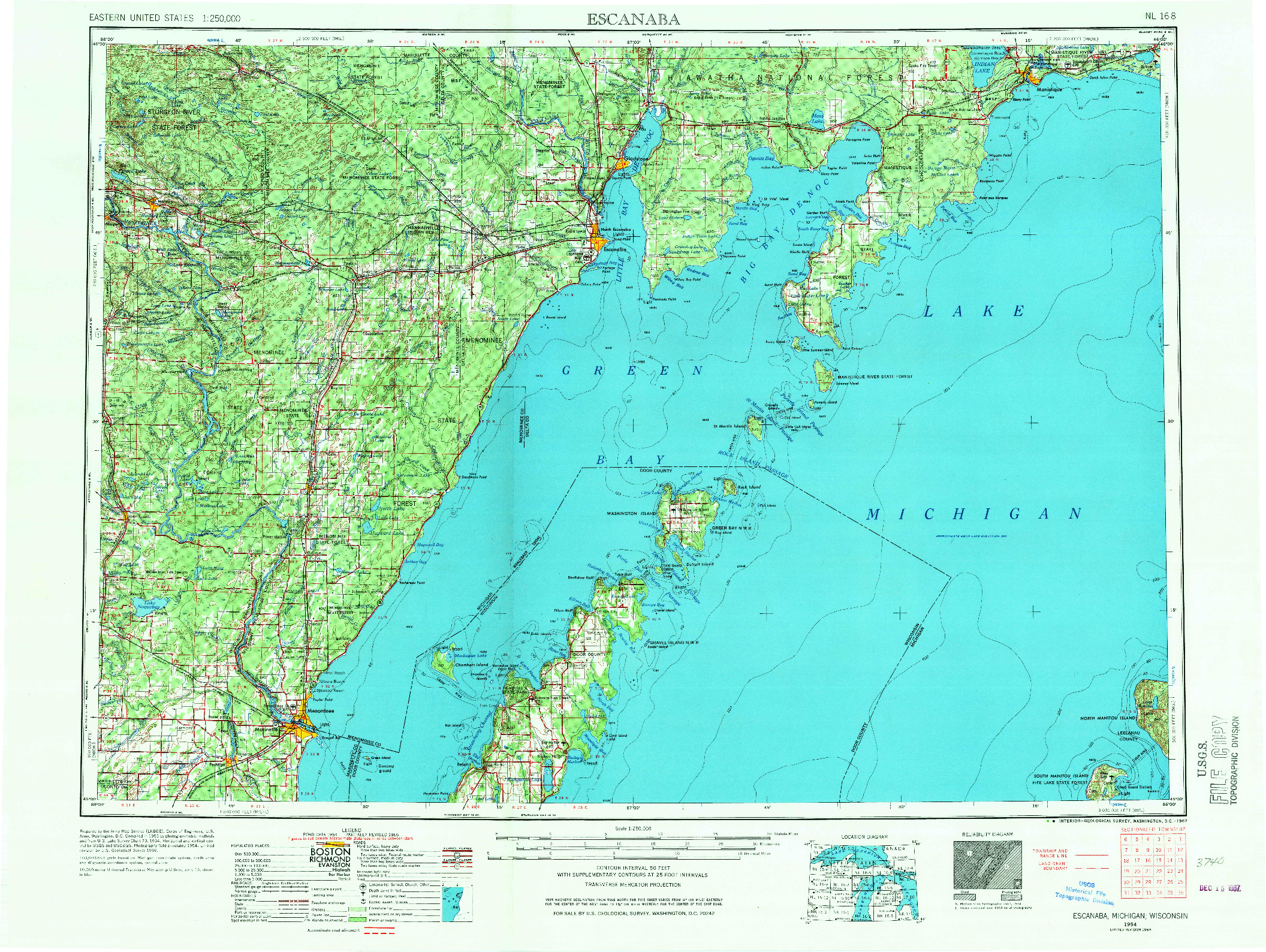 USGS 1:250000-SCALE QUADRANGLE FOR ESCANABA, MI 1954