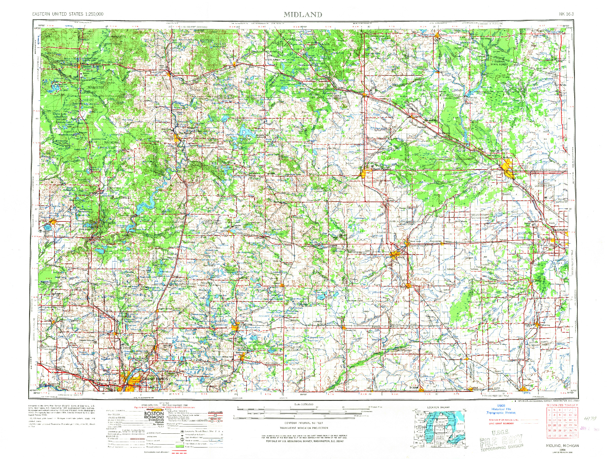 USGS 1:250000-SCALE QUADRANGLE FOR MIDLAND, MI 1954