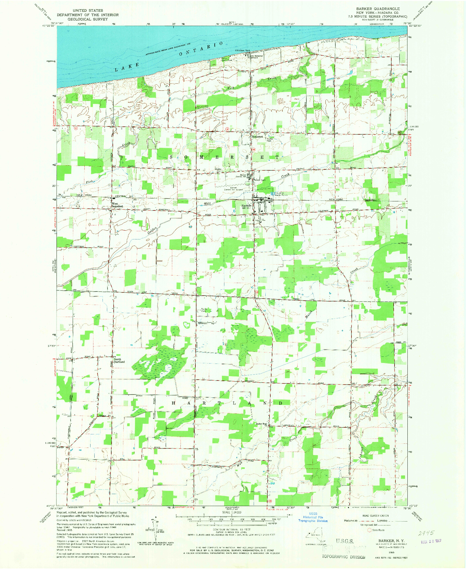 USGS 1:24000-SCALE QUADRANGLE FOR BARKER, NY 1965