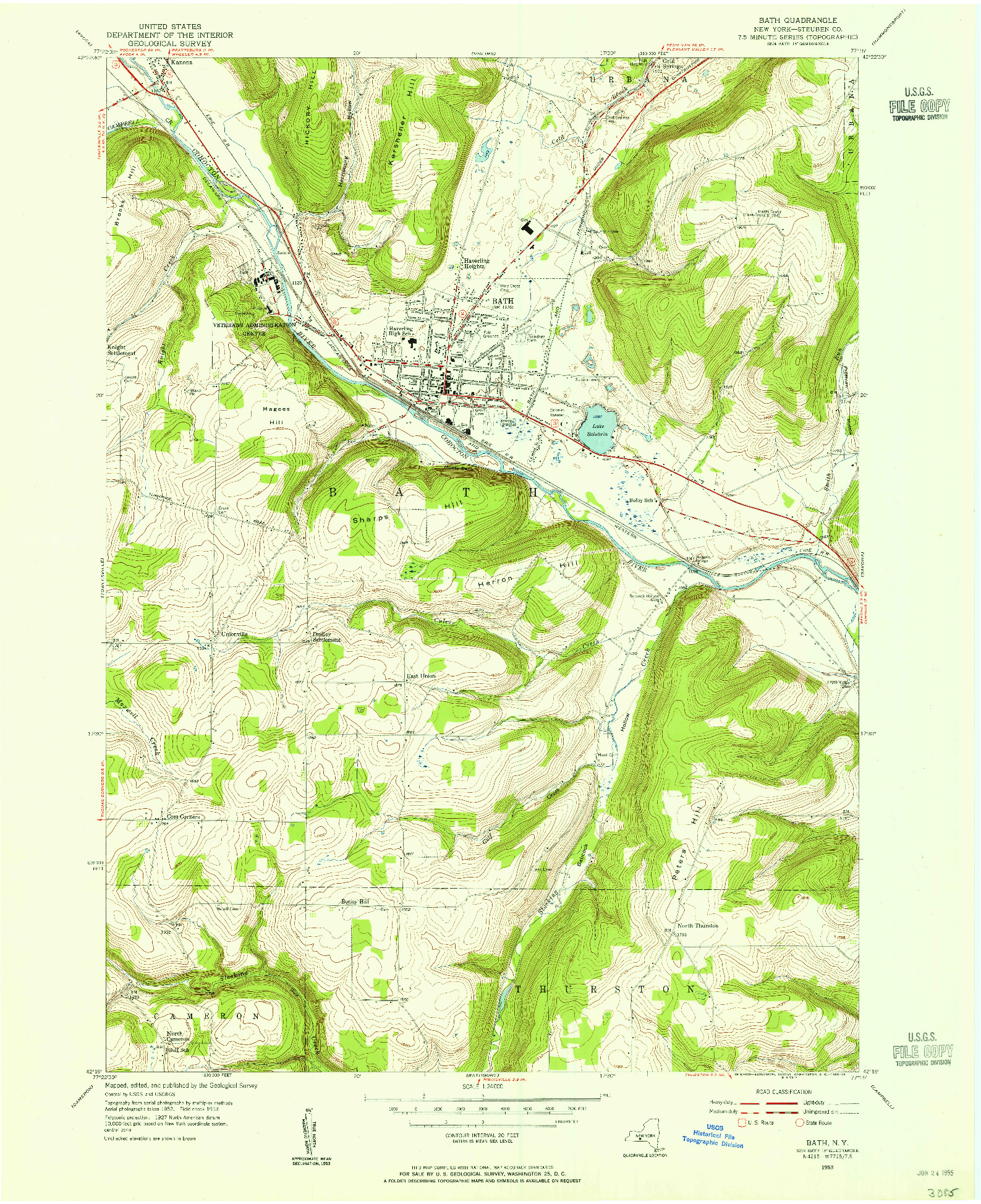 USGS 1:24000-SCALE QUADRANGLE FOR BATH, NY 1953
