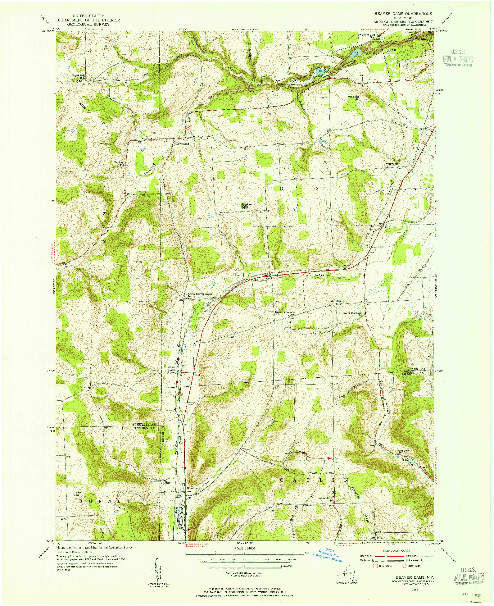 USGS 1:24000-SCALE QUADRANGLE FOR BEAVER DAMS, NY 1953