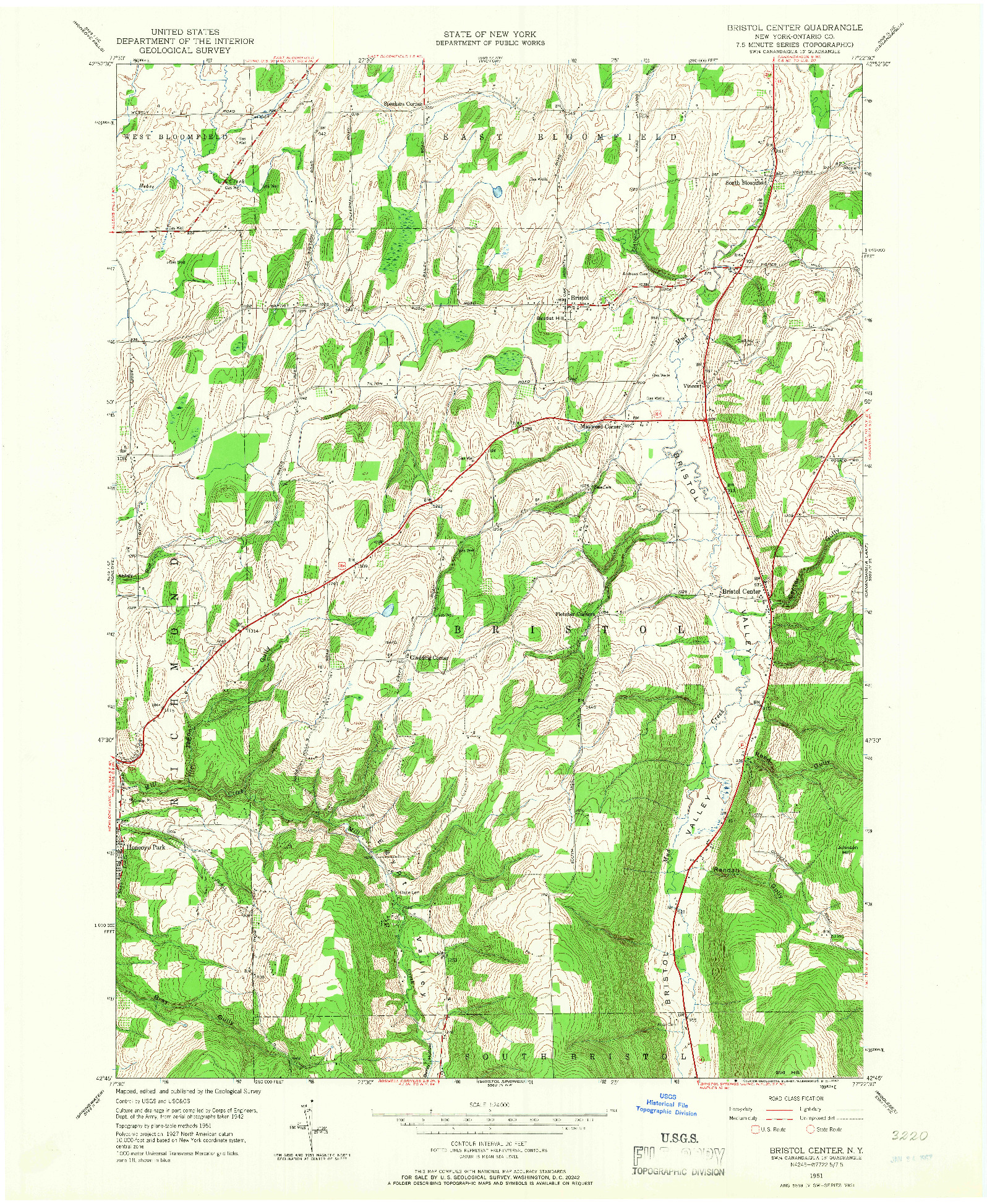 USGS 1:24000-SCALE QUADRANGLE FOR BRISTOL CENTER, NY 1951