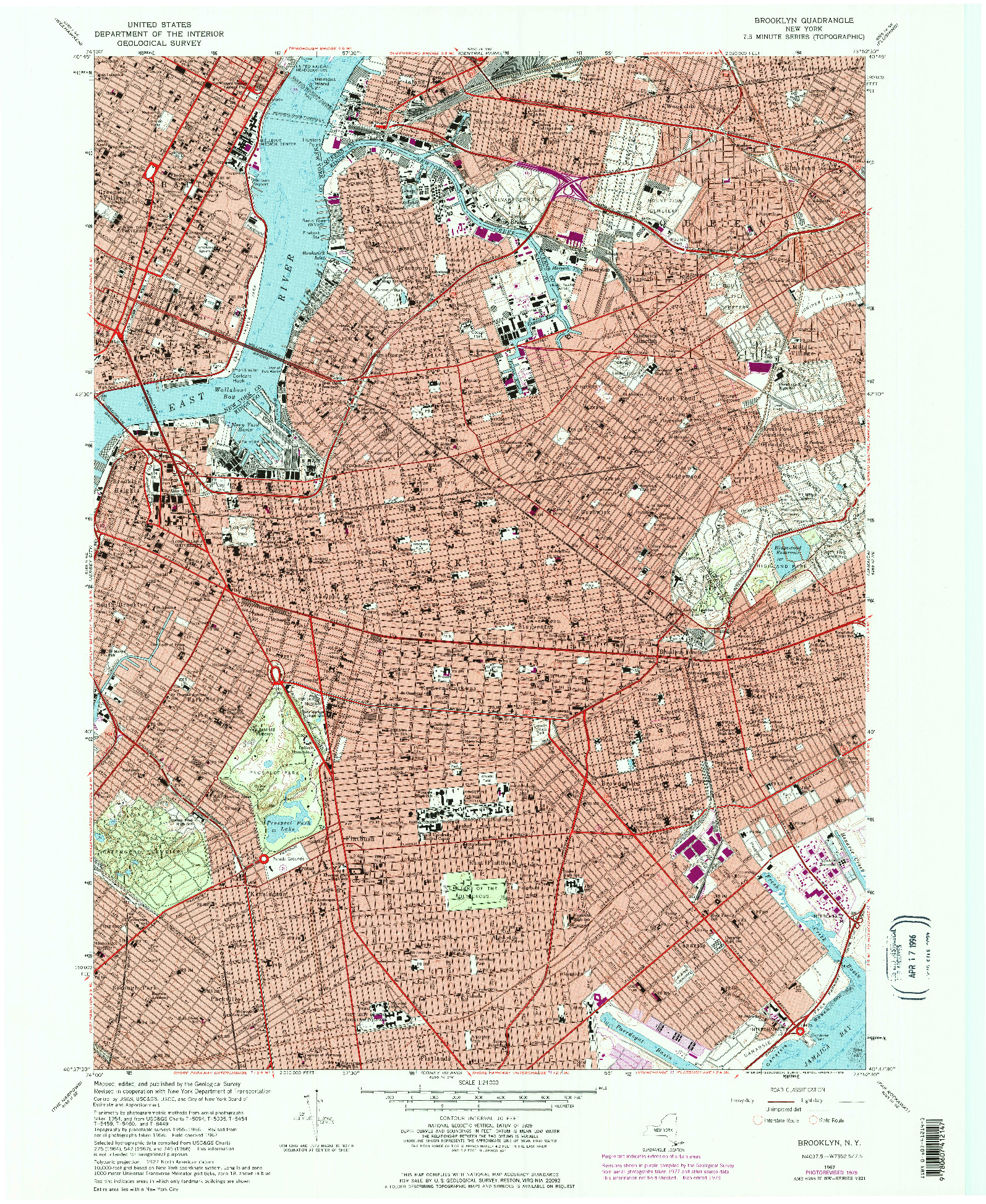 USGS 1:24000-SCALE QUADRANGLE FOR BROOKLYN, NY 1967