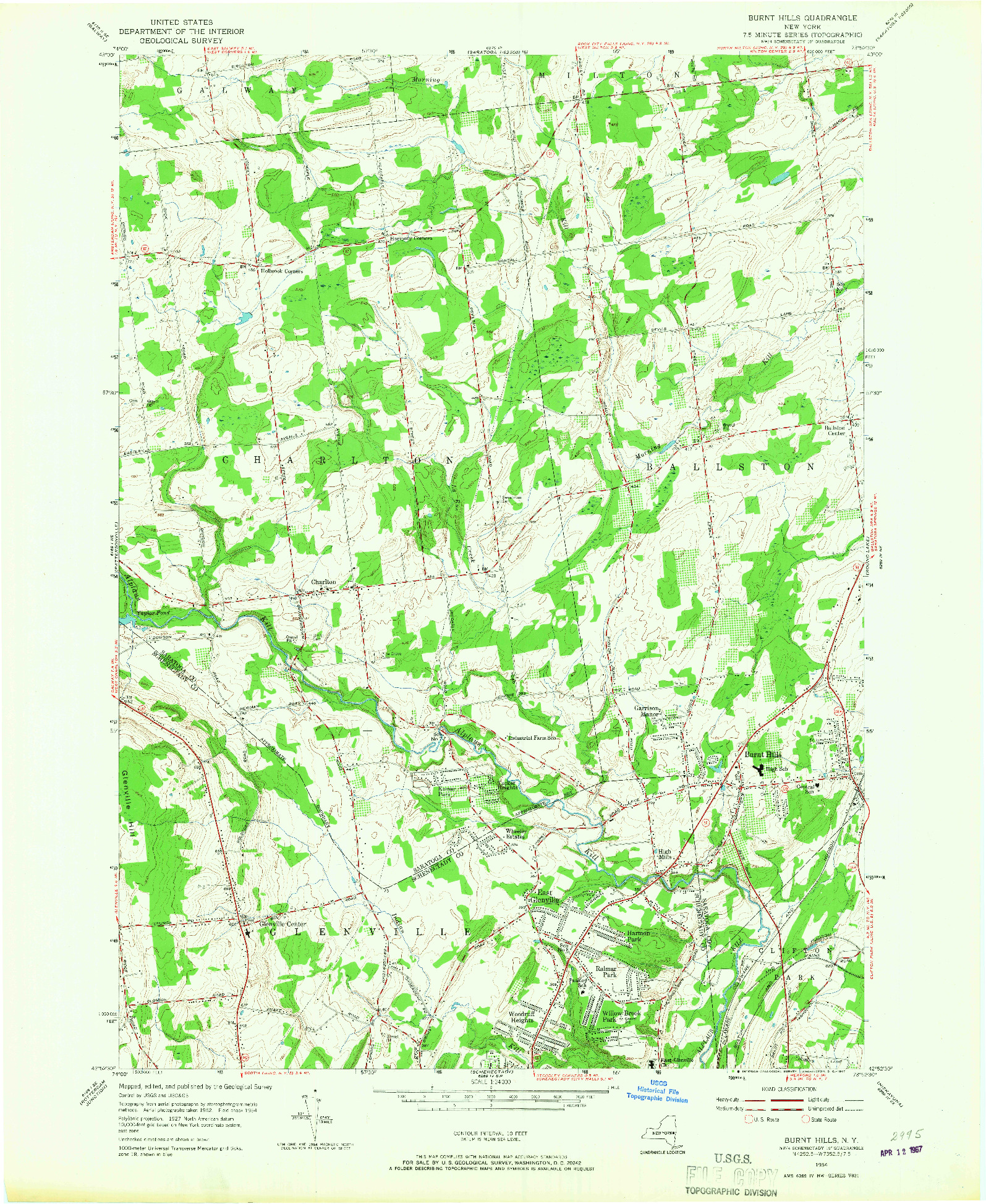 USGS 1:24000-SCALE QUADRANGLE FOR BURNT HILLS, NY 1954