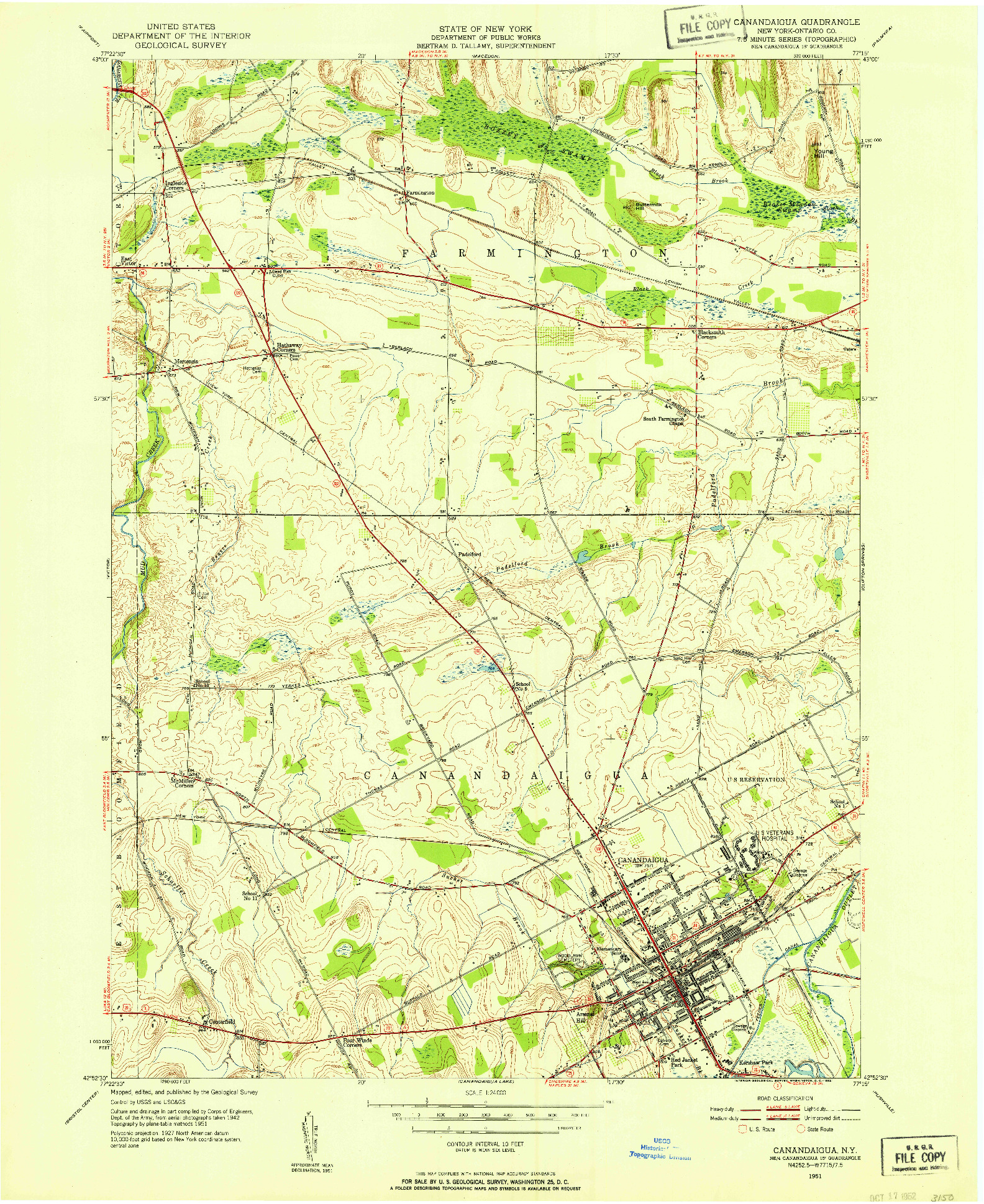 USGS 1:24000-SCALE QUADRANGLE FOR CANANDAIGUA, NY 1951