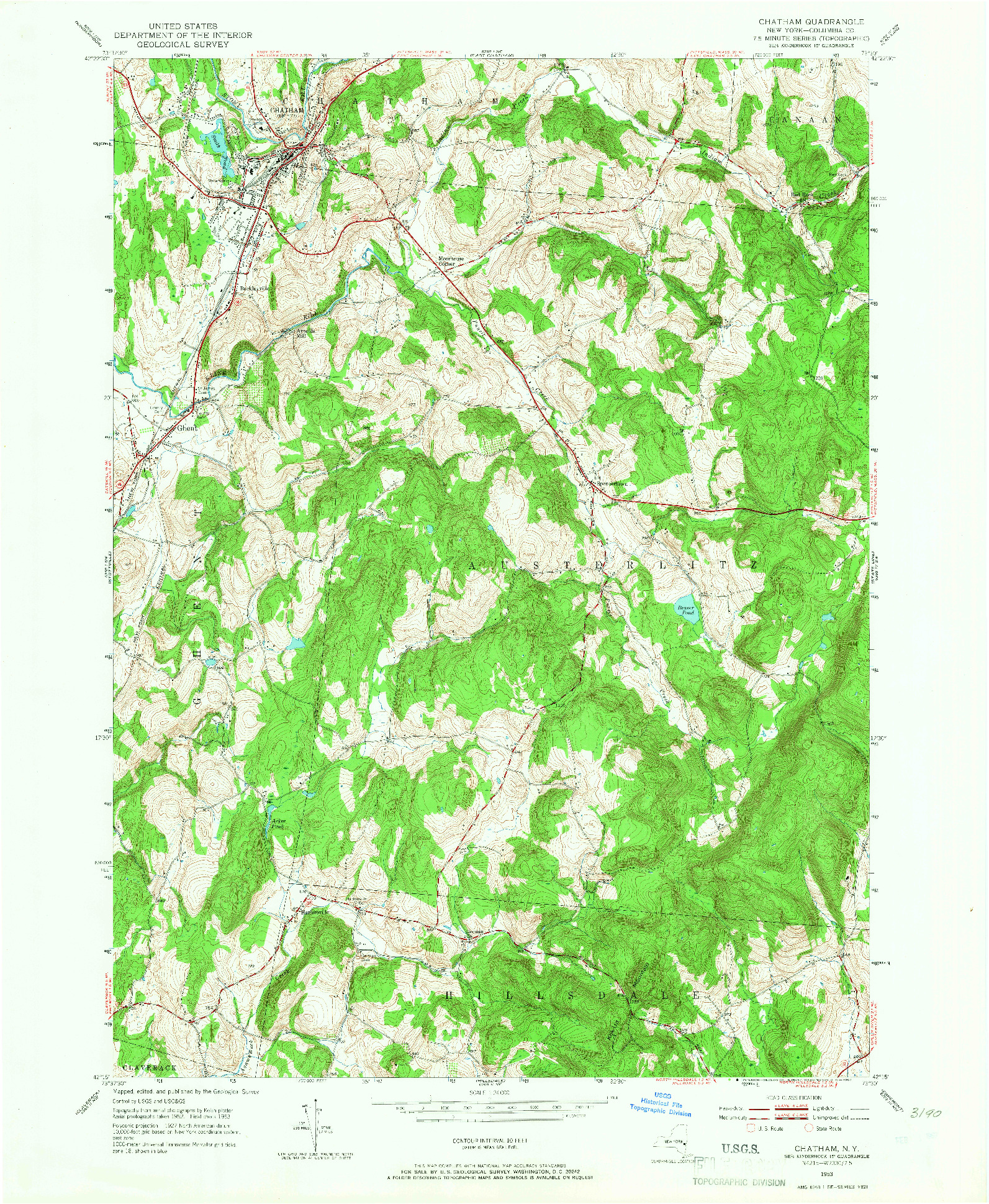 USGS 1:24000-SCALE QUADRANGLE FOR CHATHAM, NY 1953