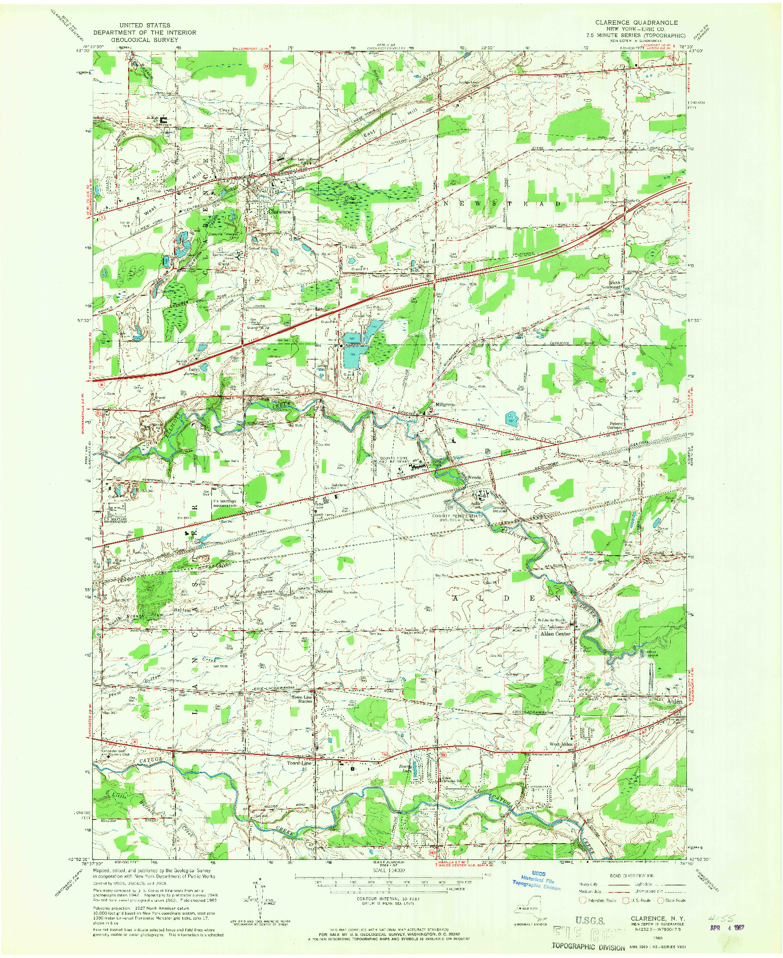 USGS 1:24000-SCALE QUADRANGLE FOR CLARENCE, NY 1965