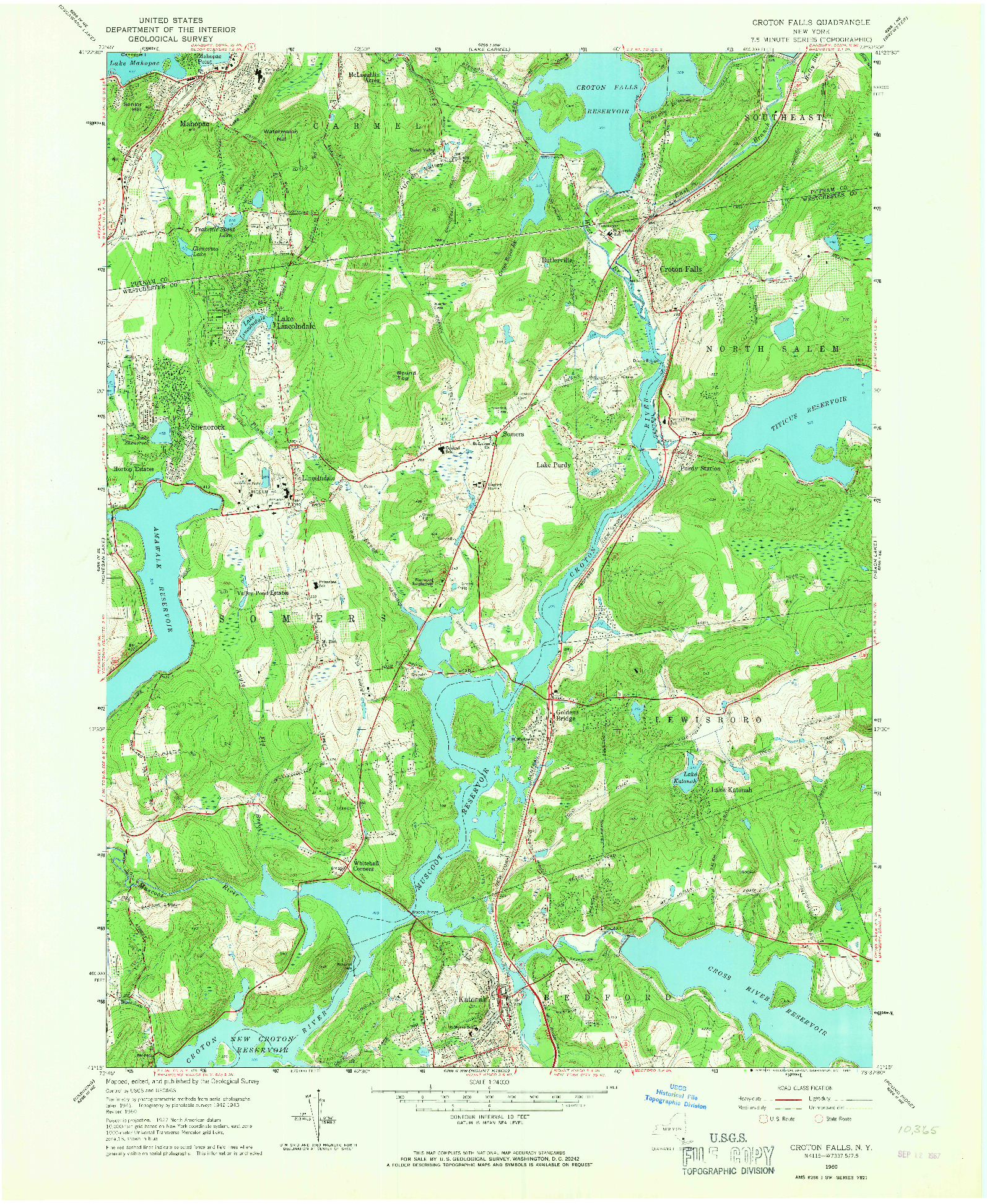 USGS 1:24000-SCALE QUADRANGLE FOR CROTON FALLS, NY 1960