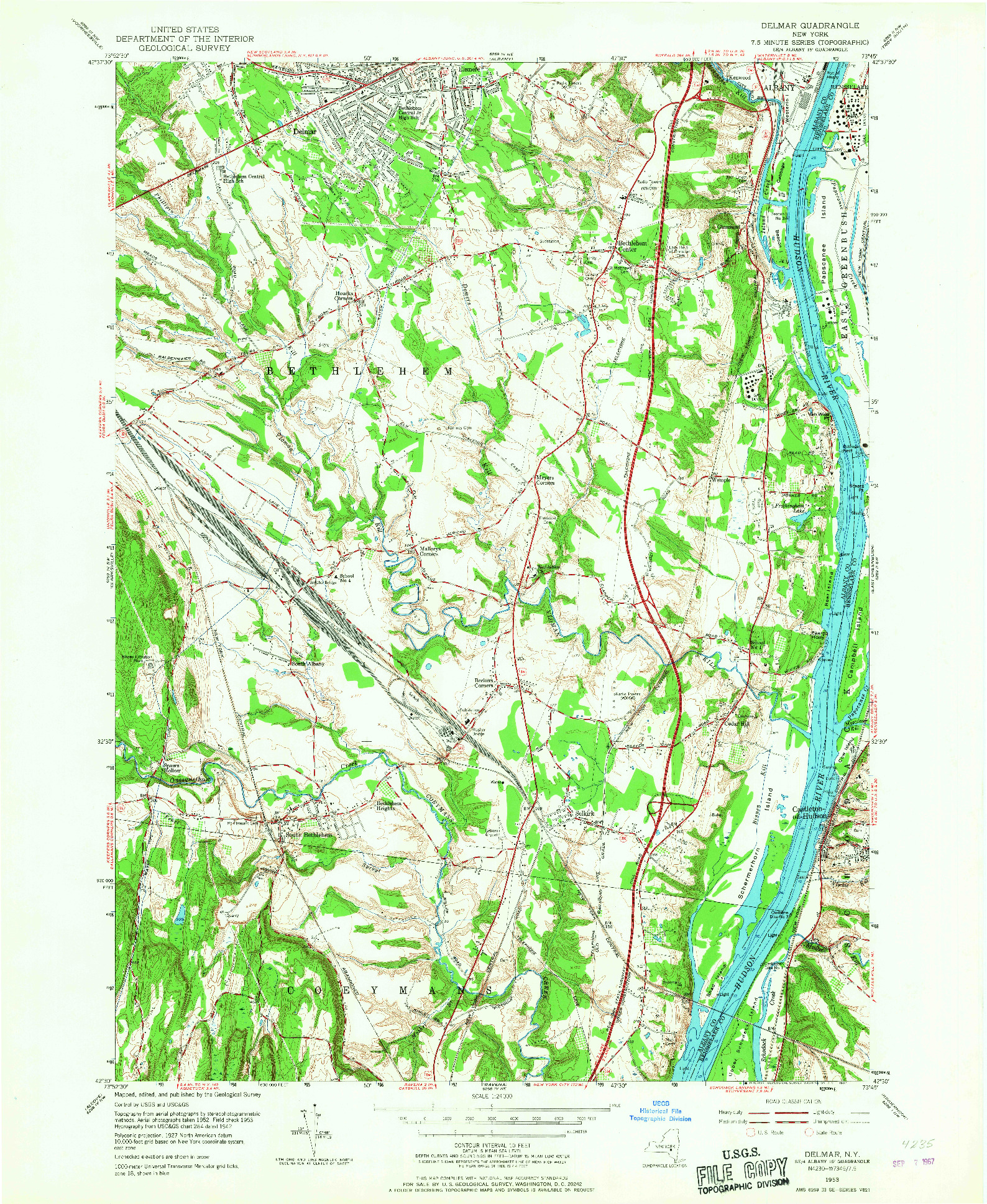 USGS 1:24000-SCALE QUADRANGLE FOR DELMAR, NY 1953