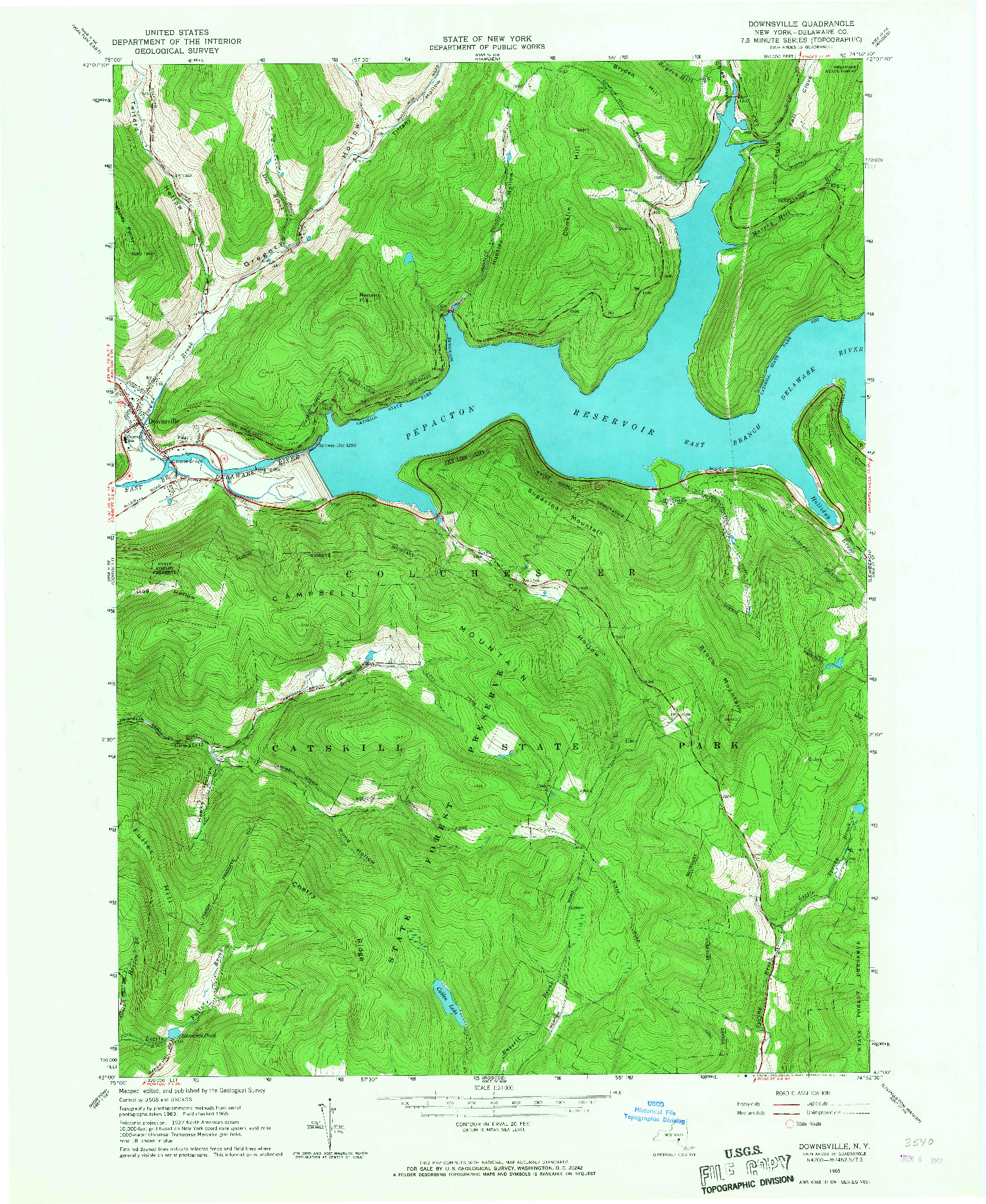 USGS 1:24000-SCALE QUADRANGLE FOR DOWNSVILLE, NY 1965