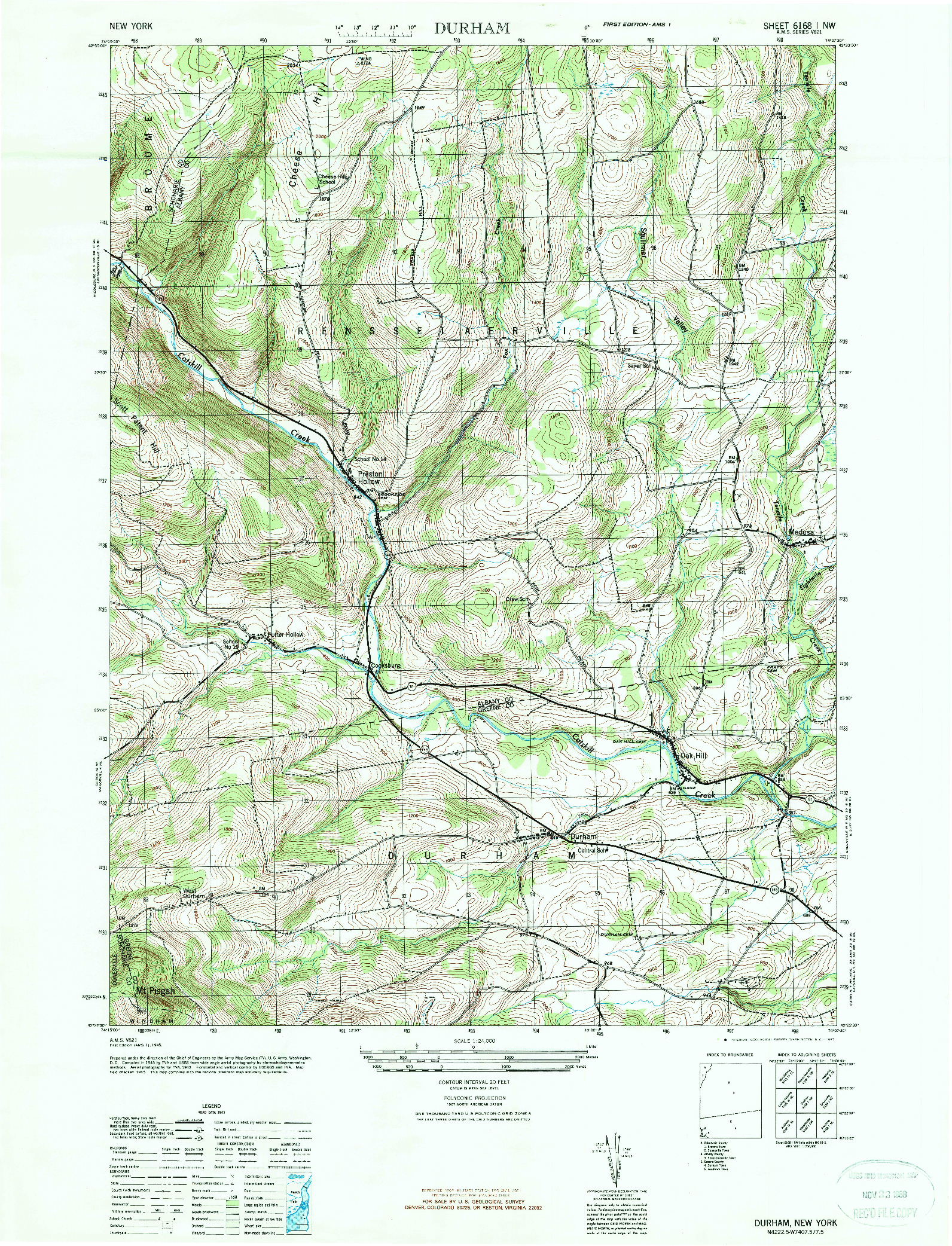 USGS 1:24000-SCALE QUADRANGLE FOR DURHAM, NY 1945