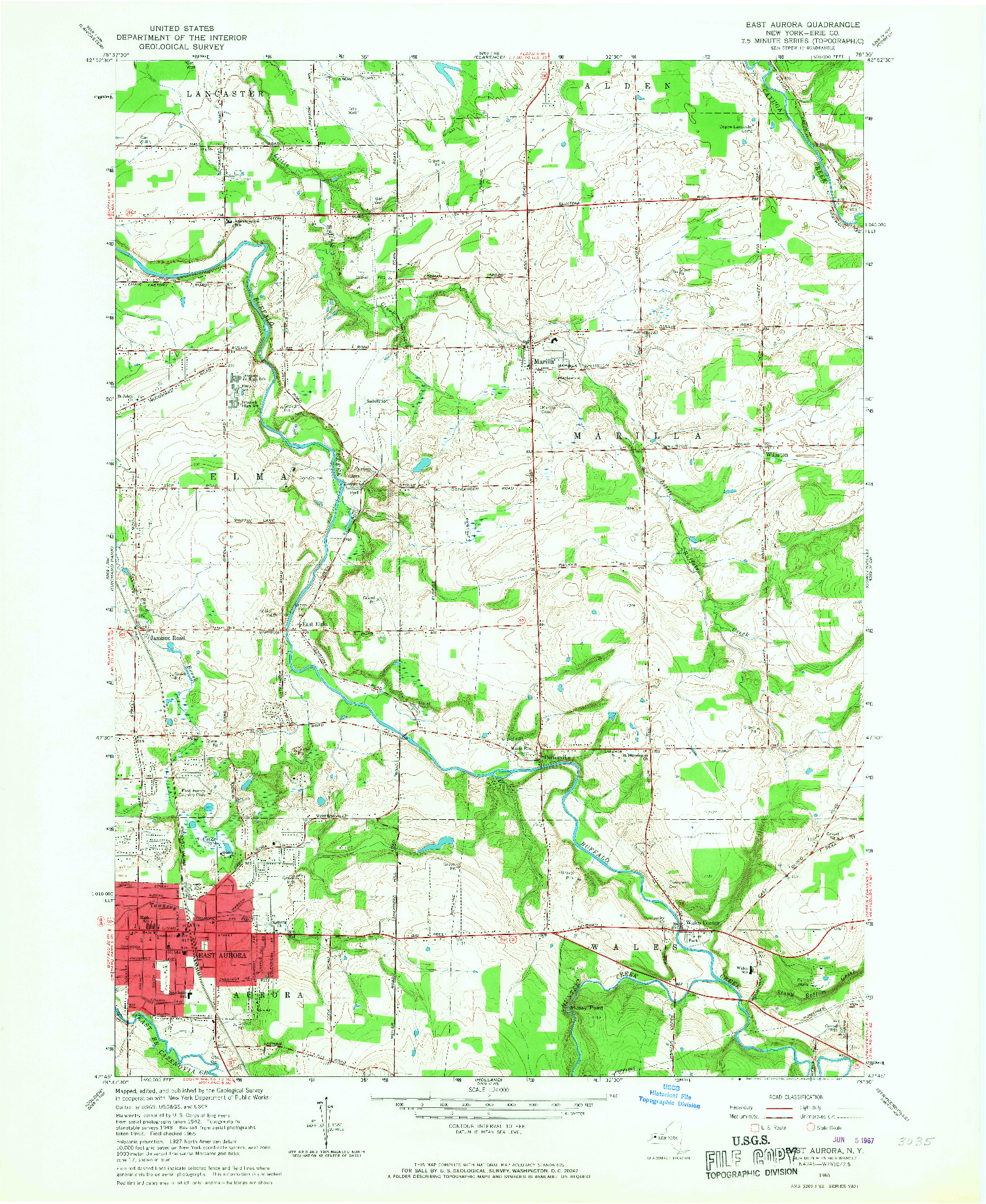 USGS 1:24000-SCALE QUADRANGLE FOR EAST AURORA, NY 1965