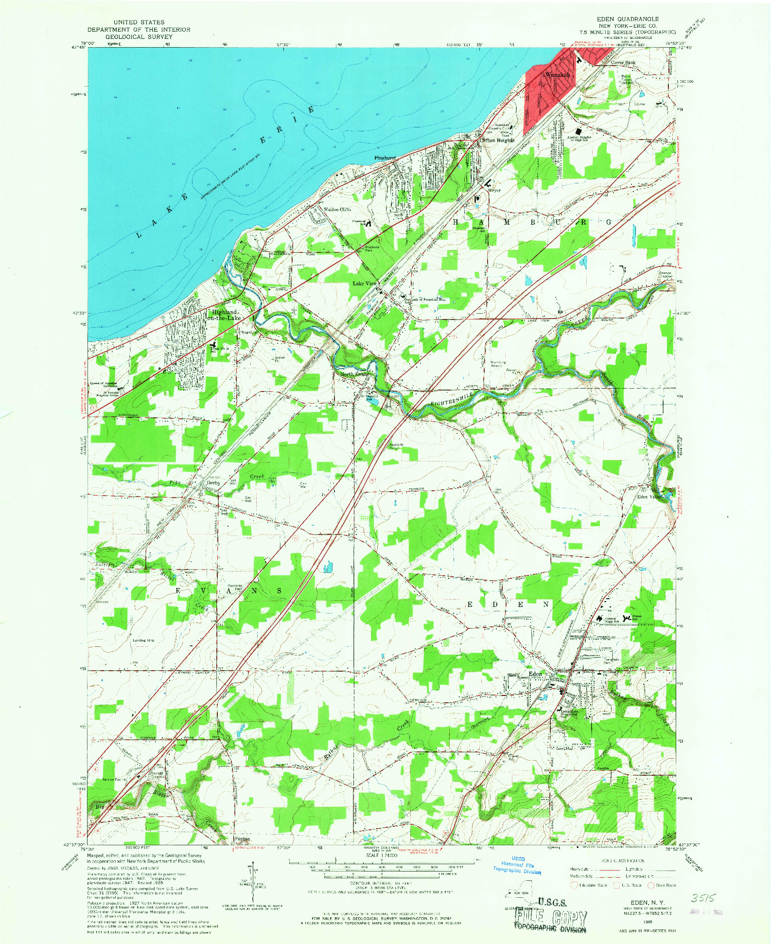 USGS 1:24000-SCALE QUADRANGLE FOR EDEN, NY 1965