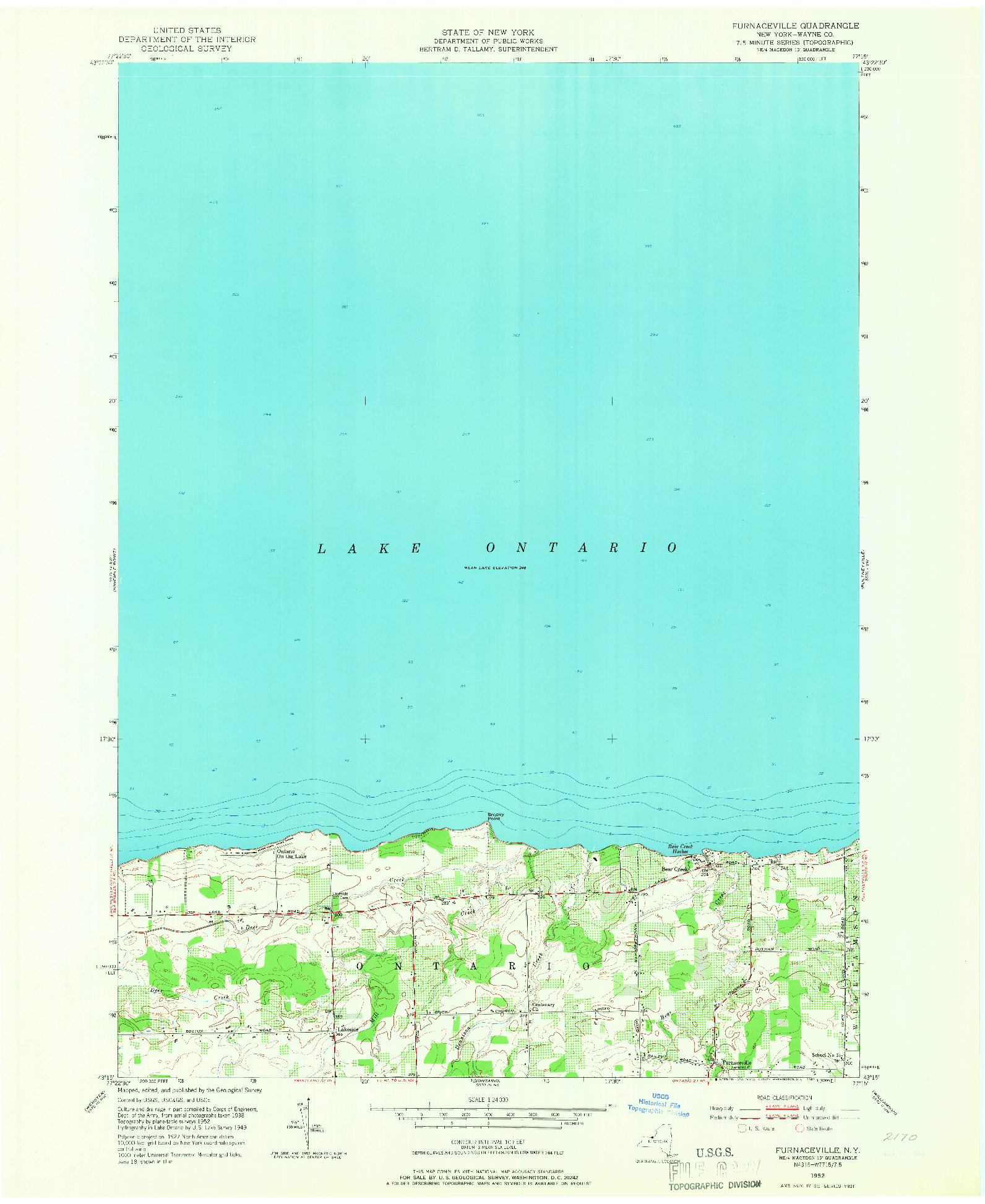 USGS 1:24000-SCALE QUADRANGLE FOR FURNACEVILLE, NY 1952