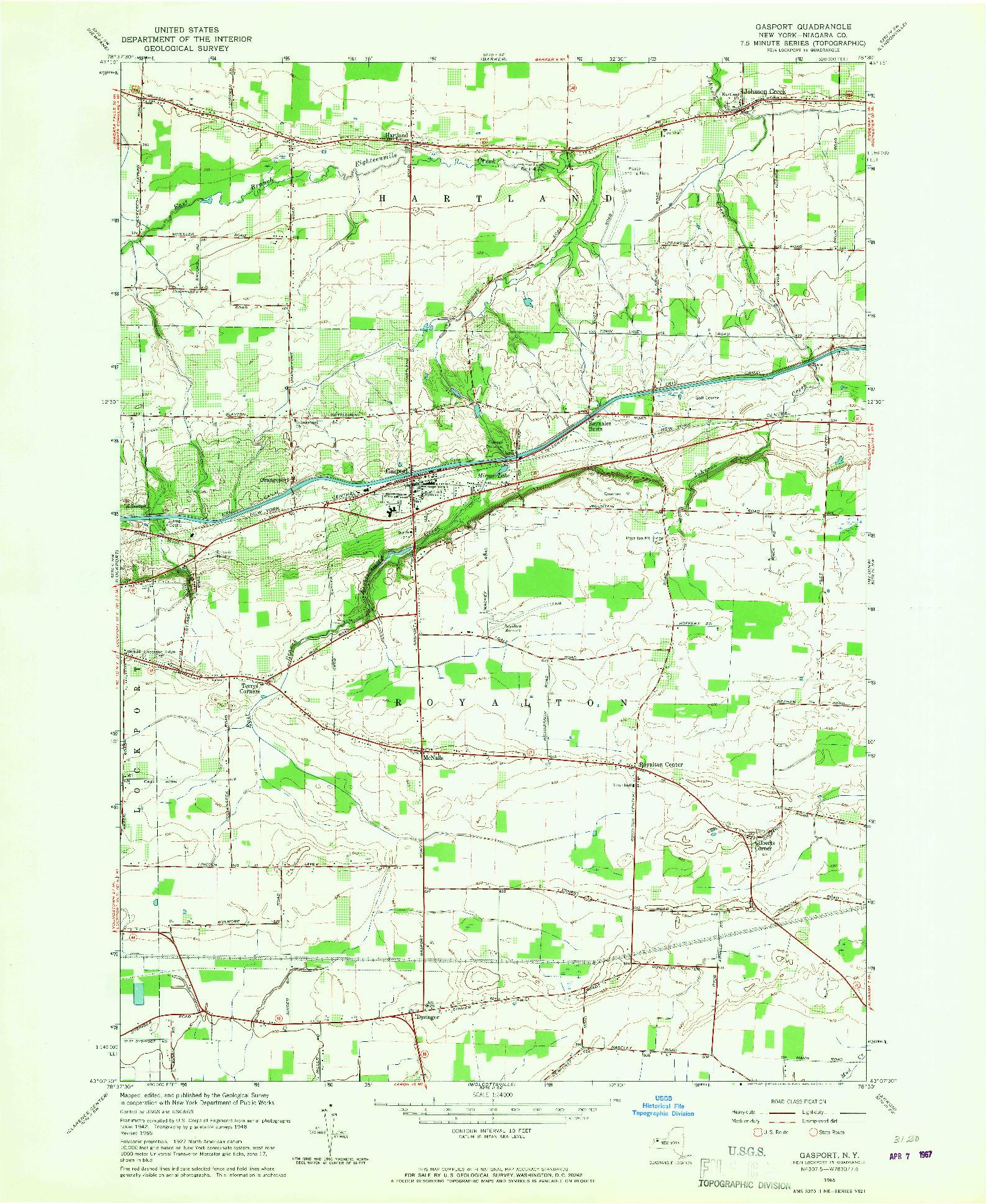 USGS 1:24000-SCALE QUADRANGLE FOR GASPORT, NY 1965