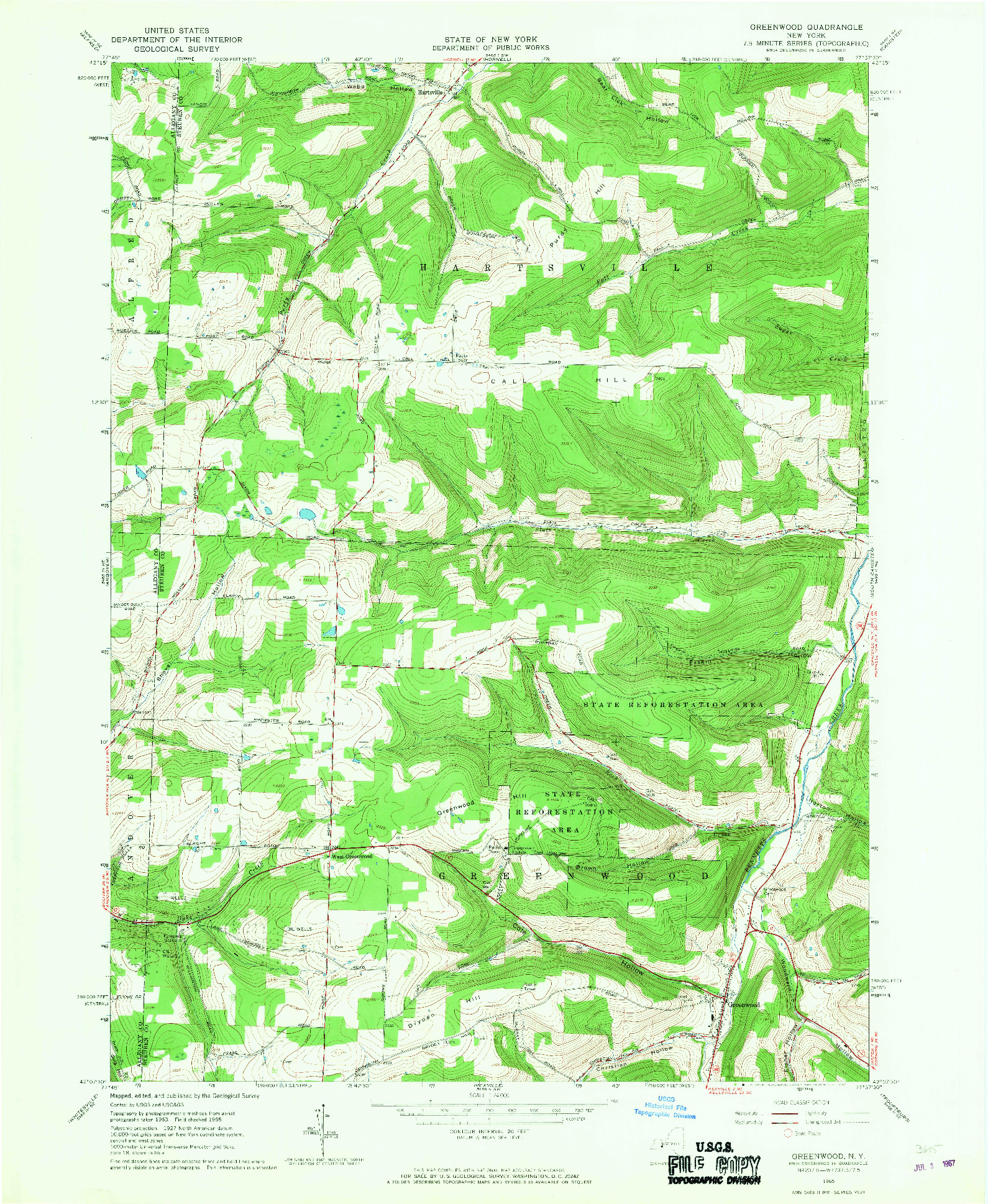 USGS 1:24000-SCALE QUADRANGLE FOR GREENWOOD, NY 1965