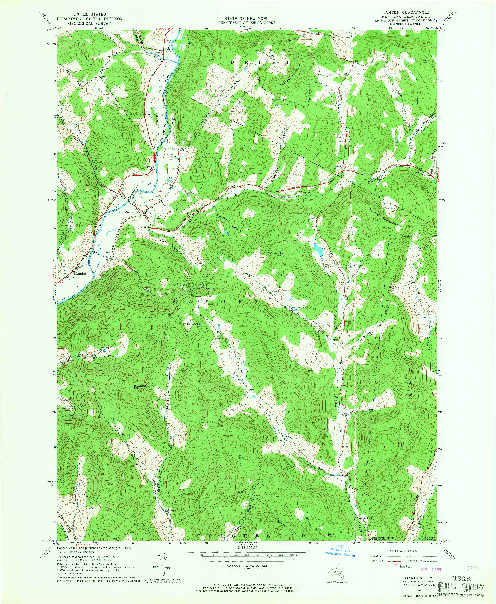 USGS 1:24000-SCALE QUADRANGLE FOR HAMDEN, NY 1965