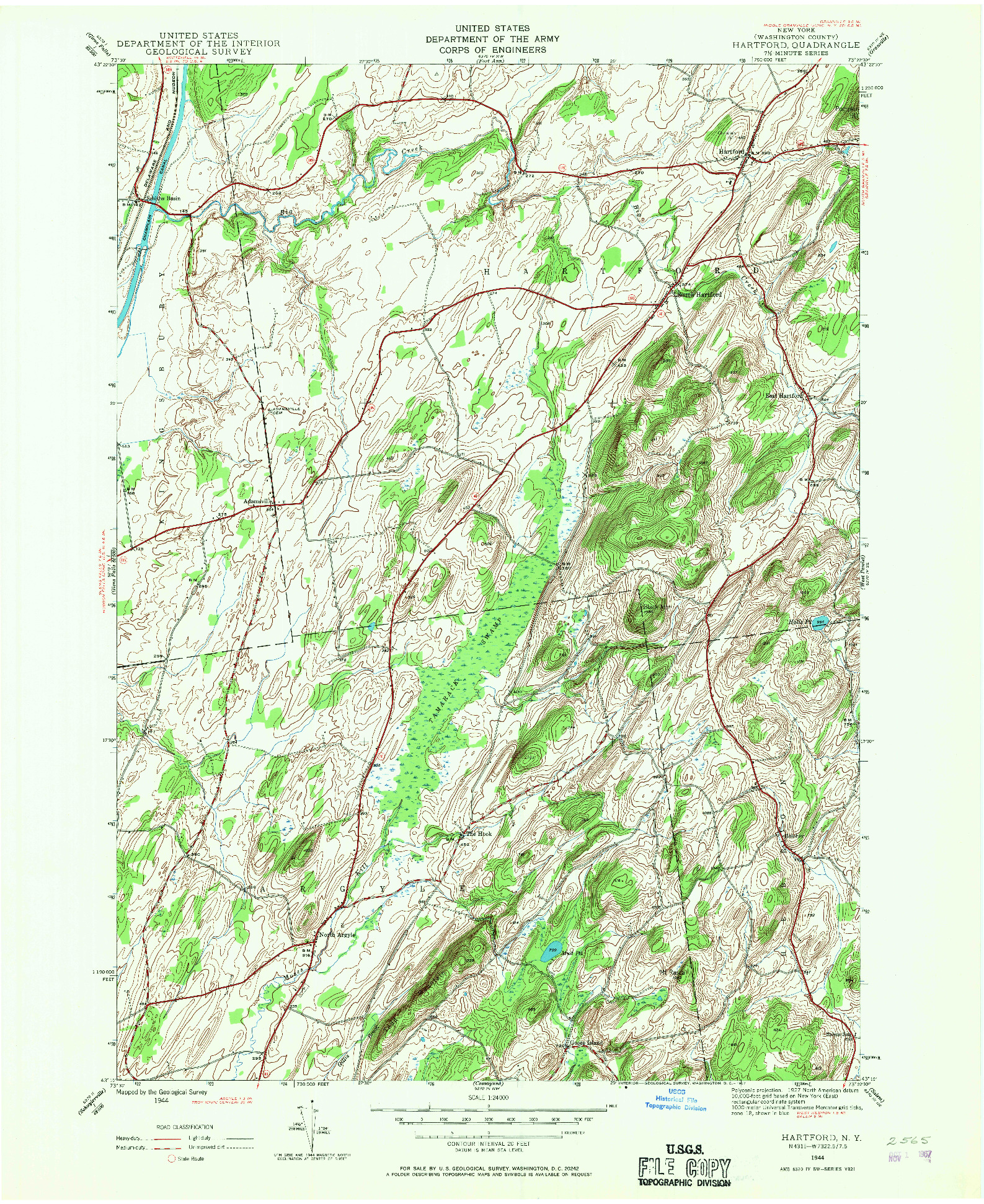 USGS 1:24000-SCALE QUADRANGLE FOR HARTFORD, NY 1944
