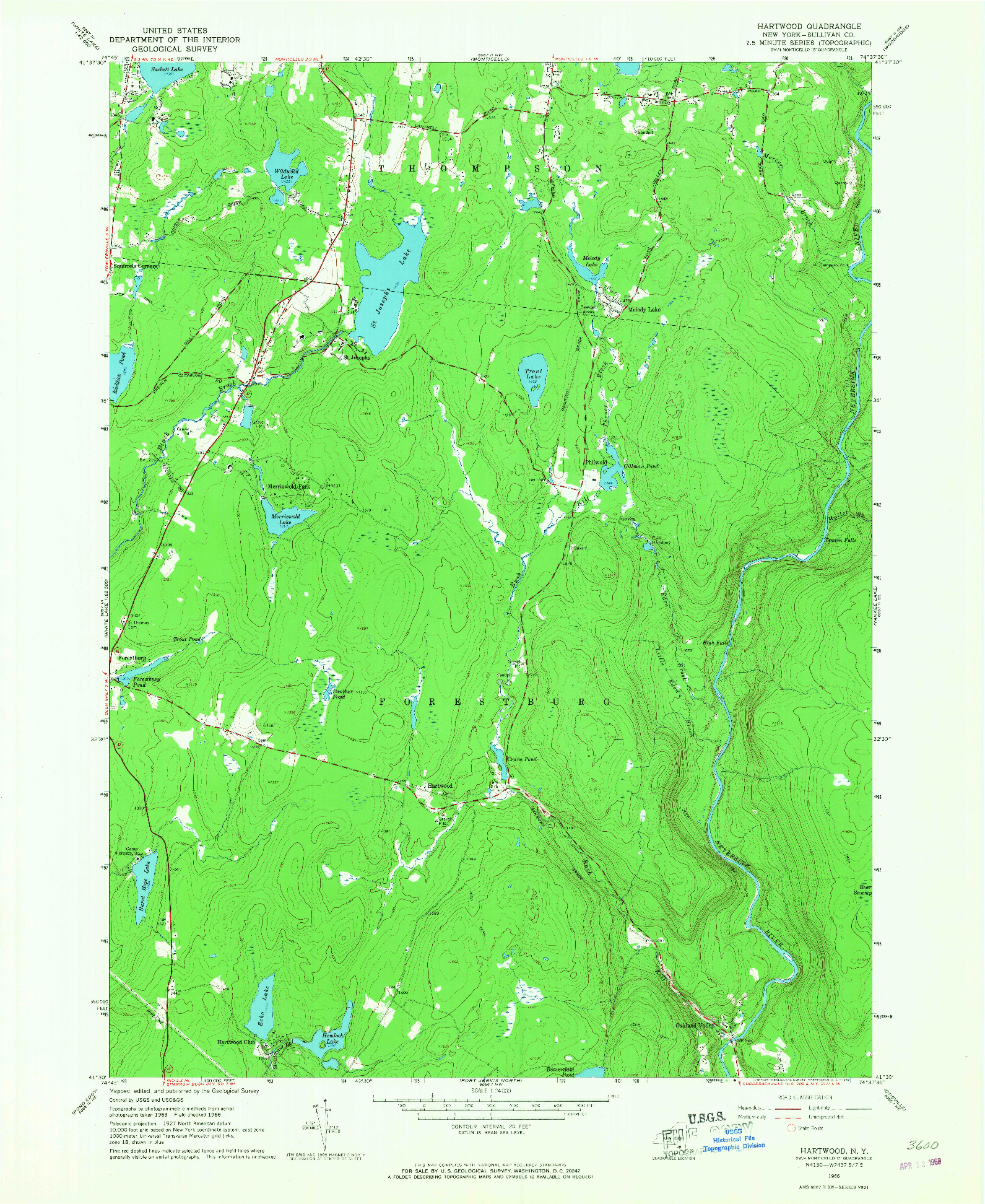 USGS 1:24000-SCALE QUADRANGLE FOR HARTWOOD, NY 1966