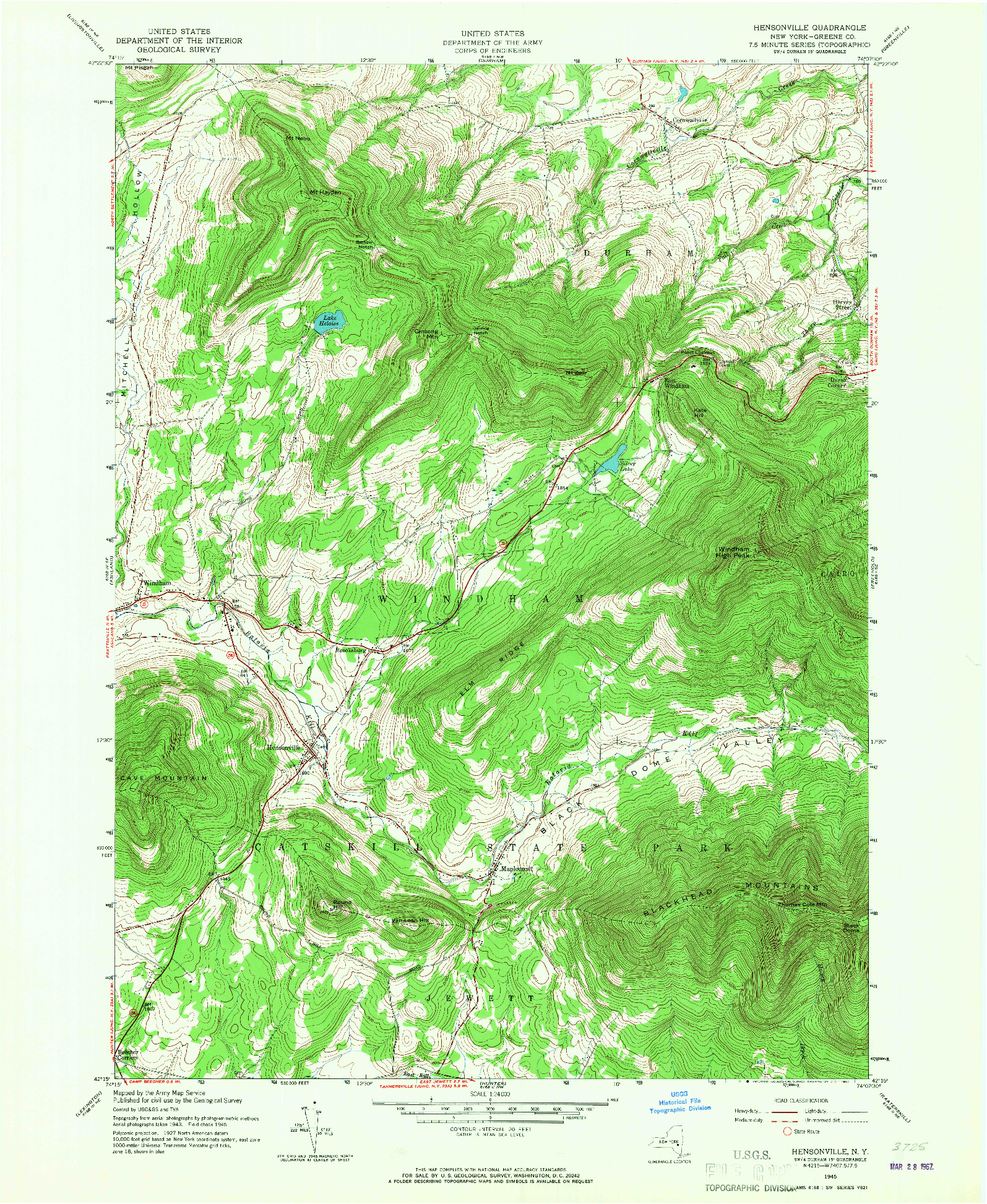 USGS 1:24000-SCALE QUADRANGLE FOR HENSONVILLE, NY 1945