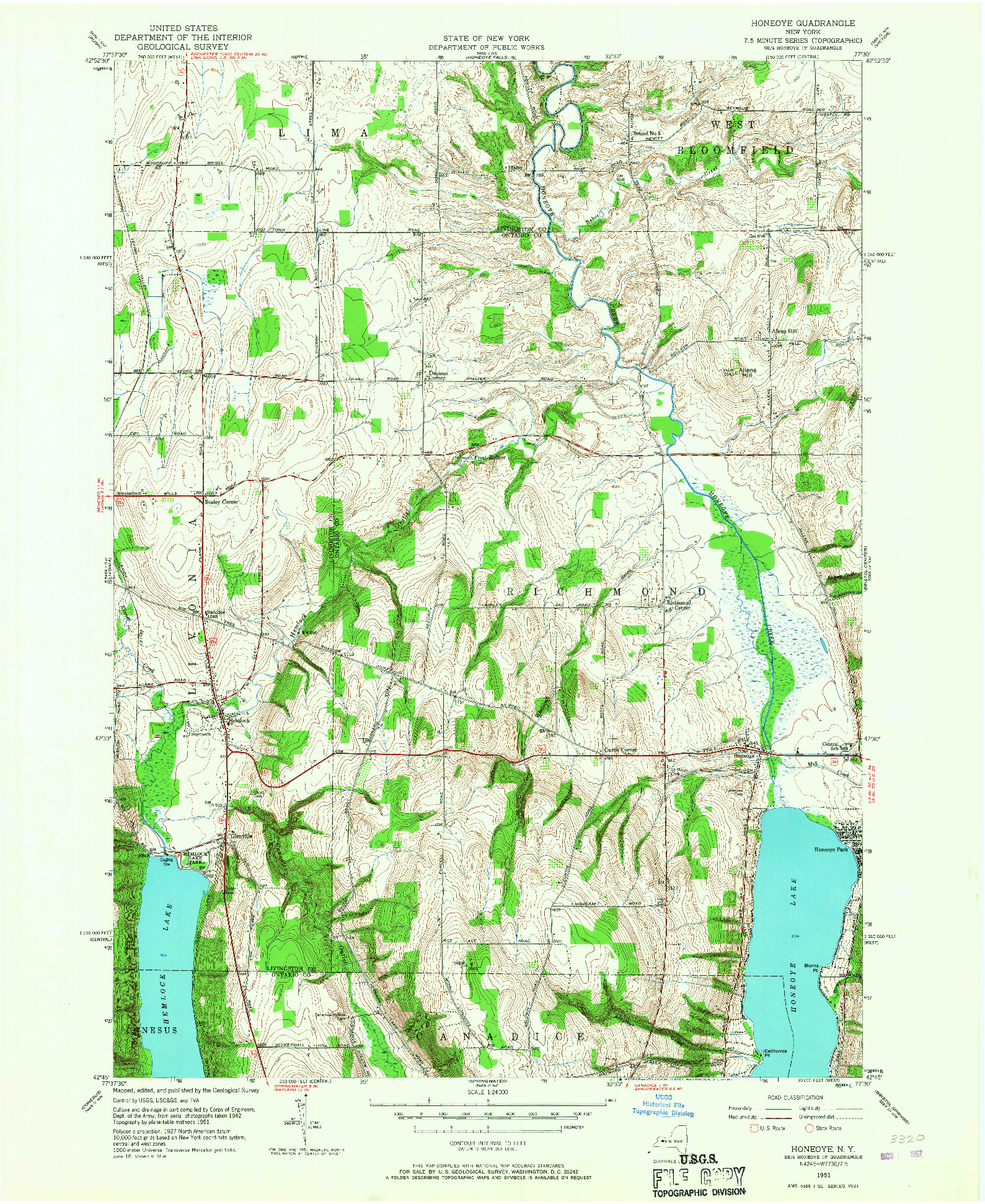 USGS 1:24000-SCALE QUADRANGLE FOR HONEOYE, NY 1951