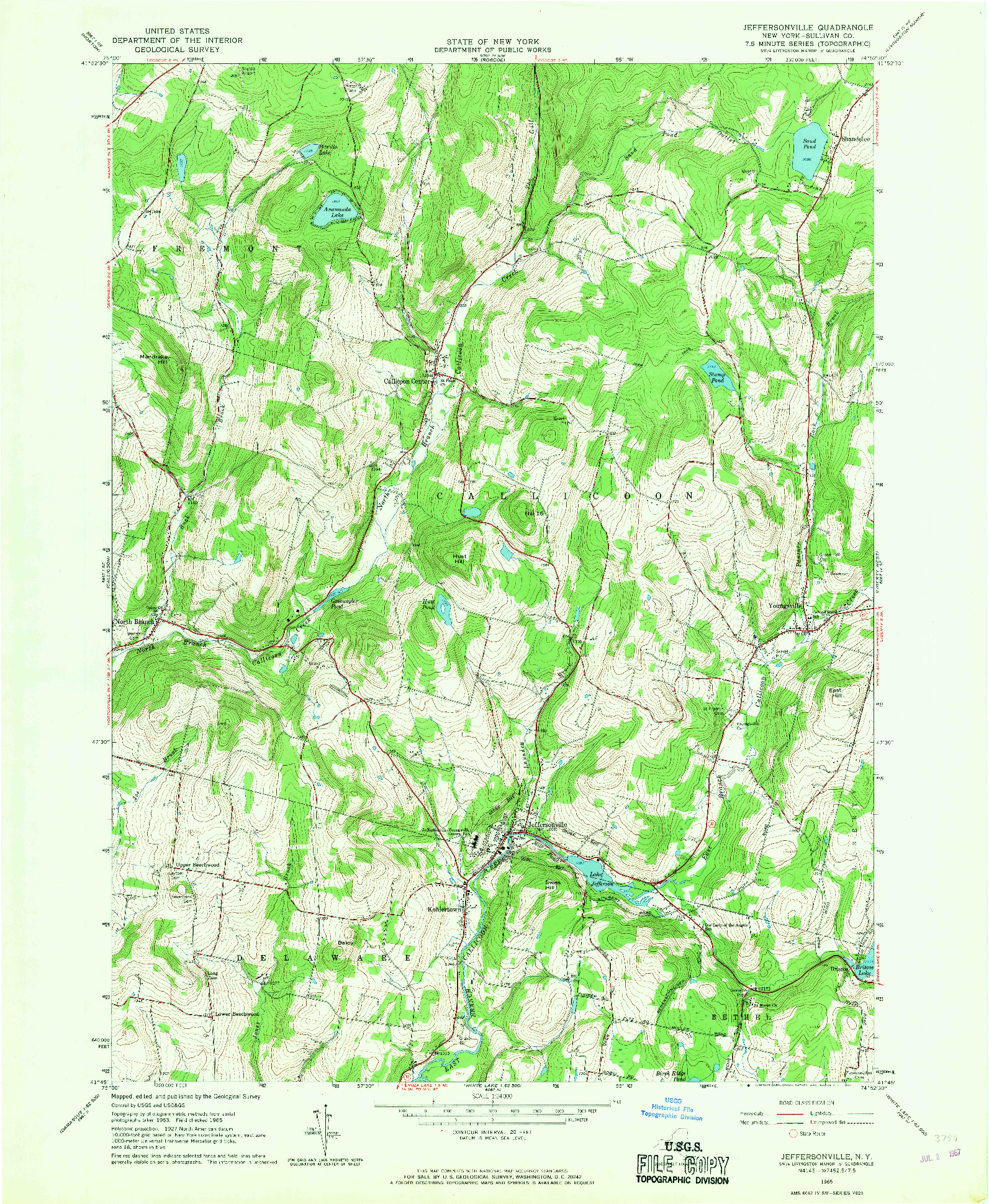 USGS 1:24000-SCALE QUADRANGLE FOR JEFFERSONVILLE, NY 1965