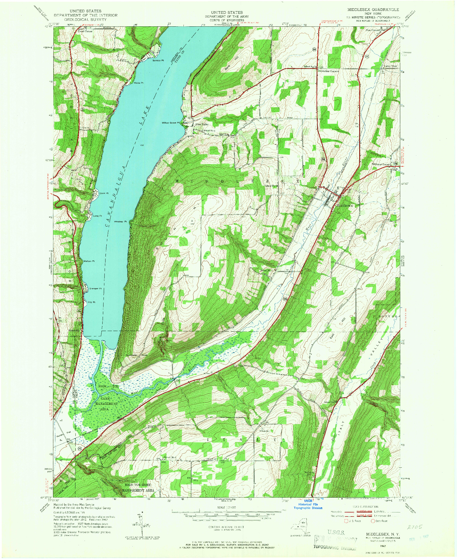 USGS 1:24000-SCALE QUADRANGLE FOR MIDDLESEX, NY 1942