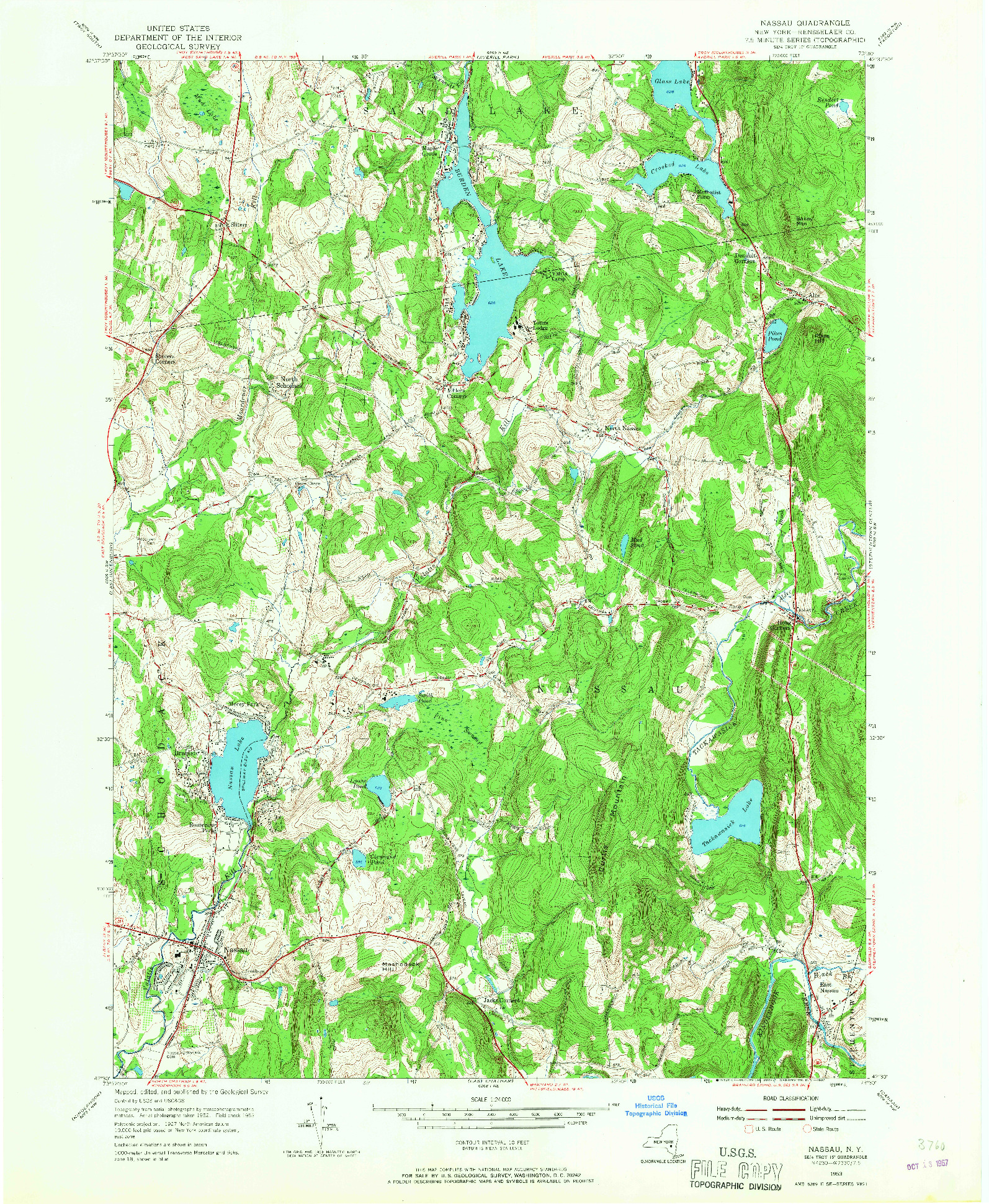 USGS 1:24000-SCALE QUADRANGLE FOR NASSAU, NY 1953