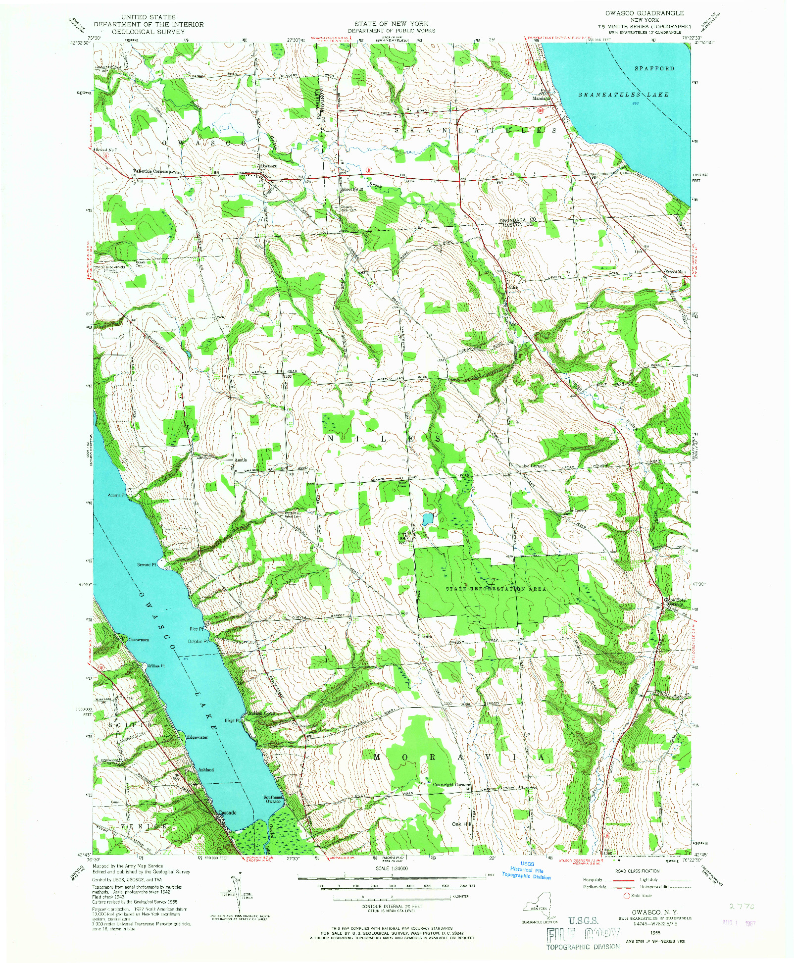 USGS 1:24000-SCALE QUADRANGLE FOR OWASCO, NY 1955