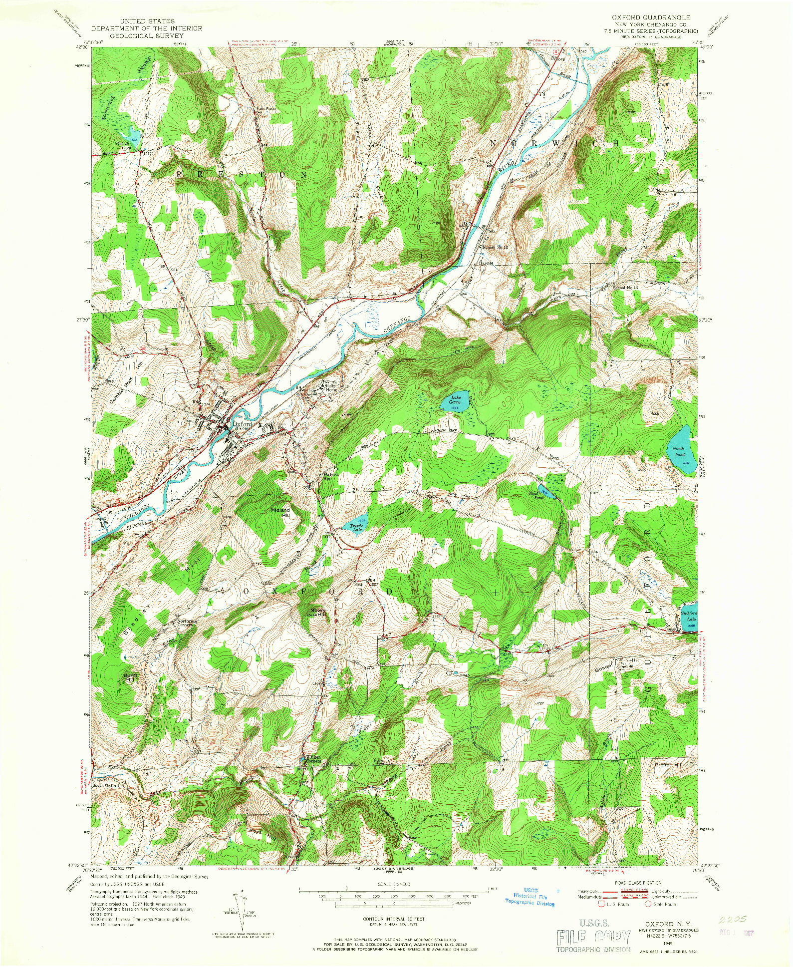USGS 1:24000-SCALE QUADRANGLE FOR OXFORD, NY 1949