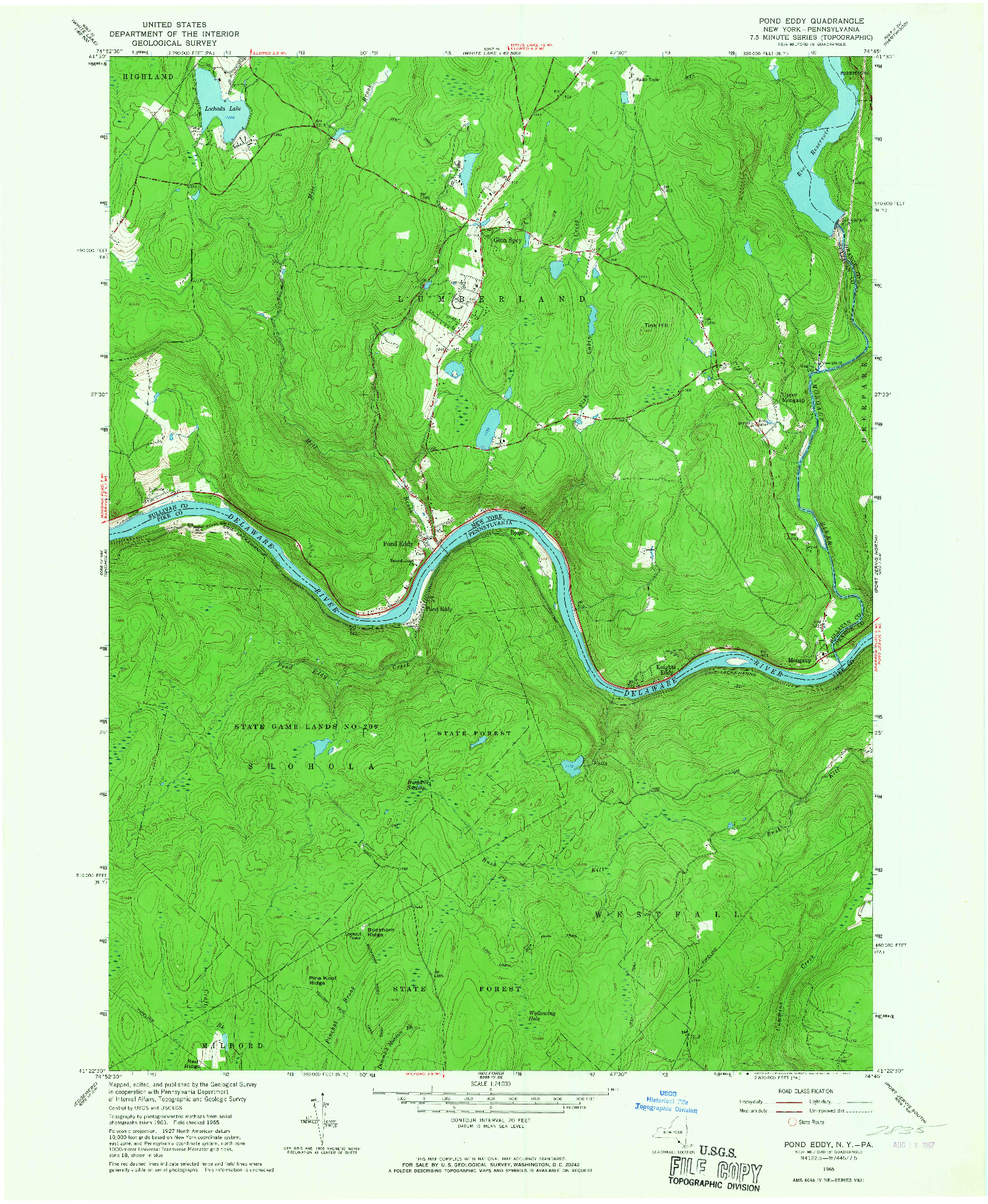 USGS 1:24000-SCALE QUADRANGLE FOR POND EDDY, NY 1965