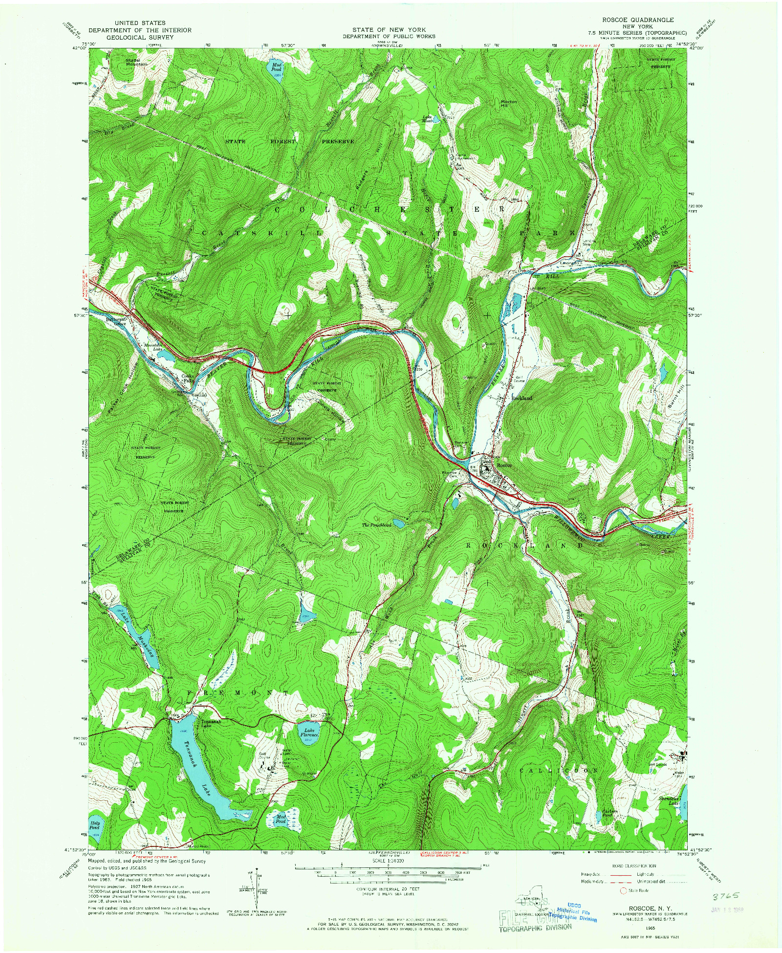 USGS 1:24000-SCALE QUADRANGLE FOR ROSCOE, NY 1965